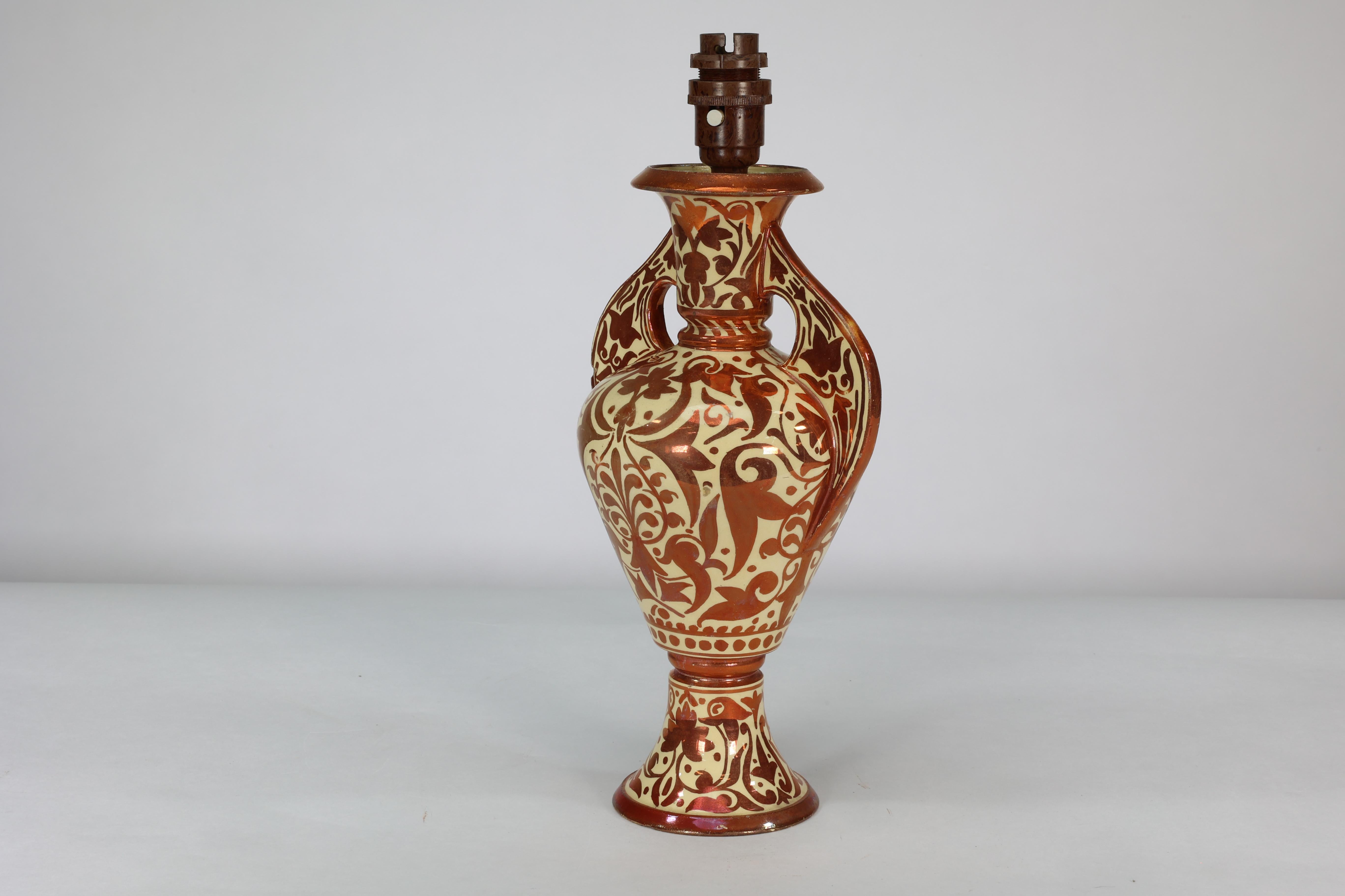 Late 19th Century Cantagalli Italian porcelain copper lustre vase converted into a table lamp. For Sale