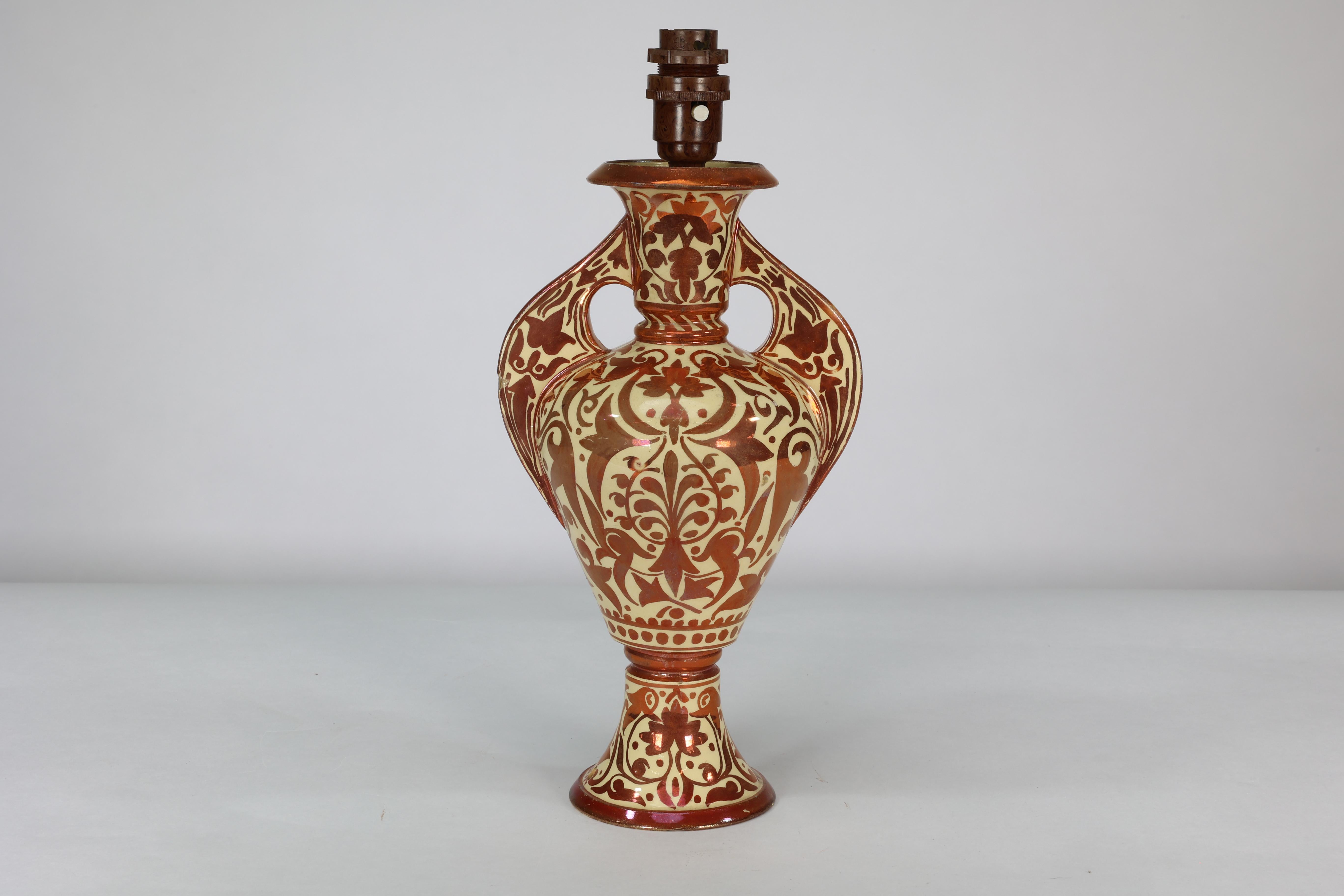 Copper Cantagalli Italian porcelain copper lustre vase converted into a table lamp. For Sale