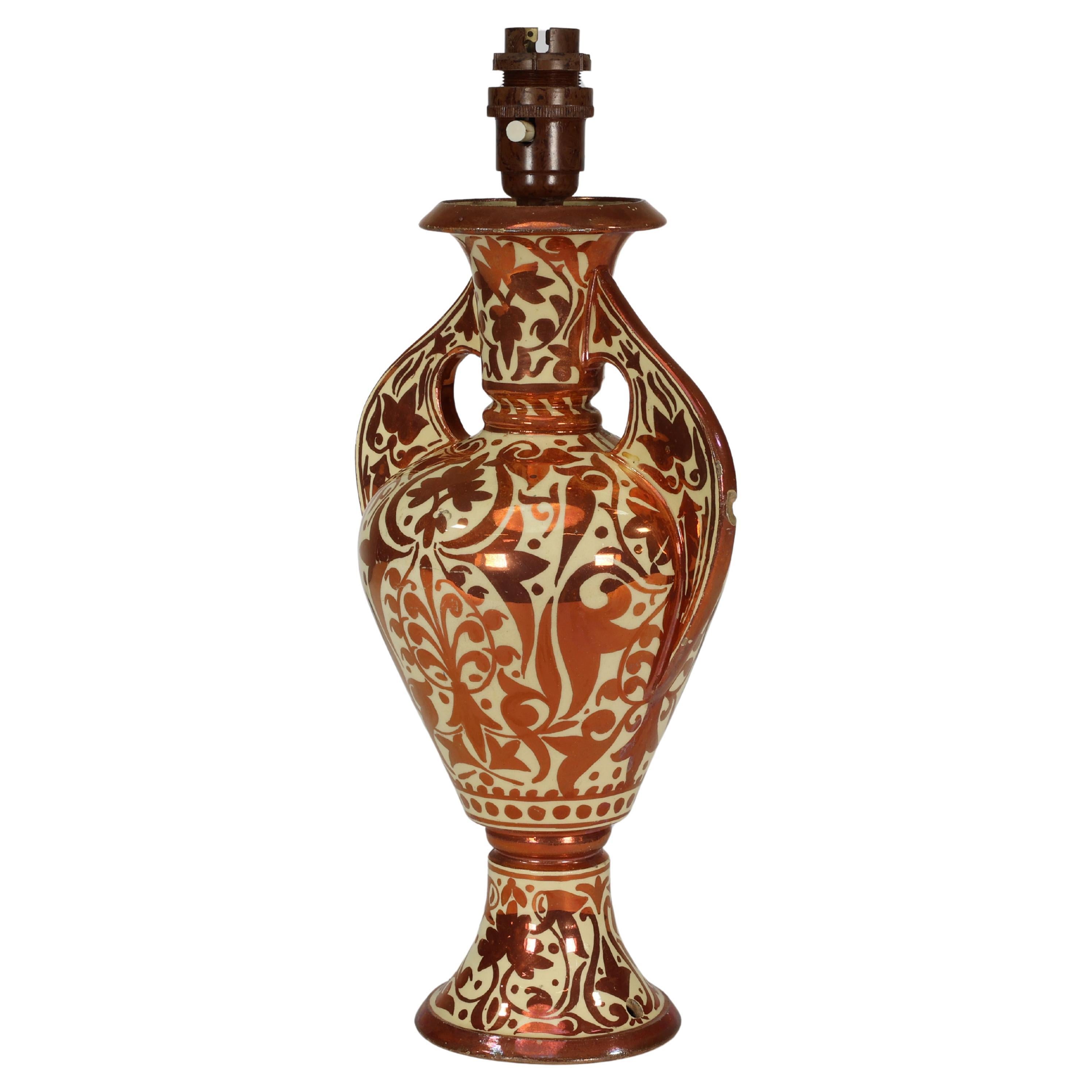 Cantagalli Italian porcelain copper lustre vase converted into a table lamp. For Sale