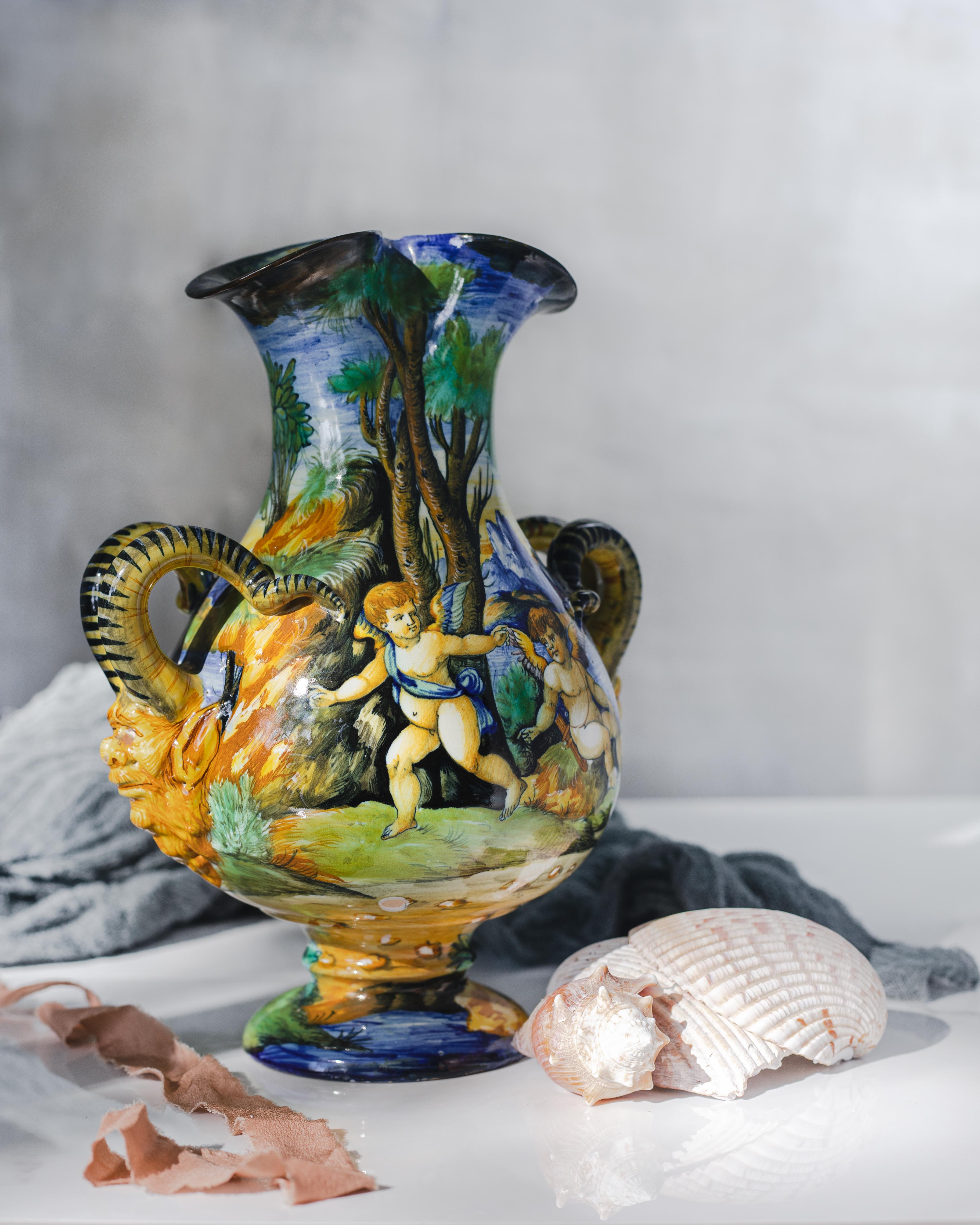 An Italian maiolica vase made by Ulisse Cantagalli (1839-1901) in the last quarter of the 19th century.

Harkening back to the Italian Renaissance, Cantagalli’s styles, designs, and motifs are inspired by Renaissance ceramics, such as those made in