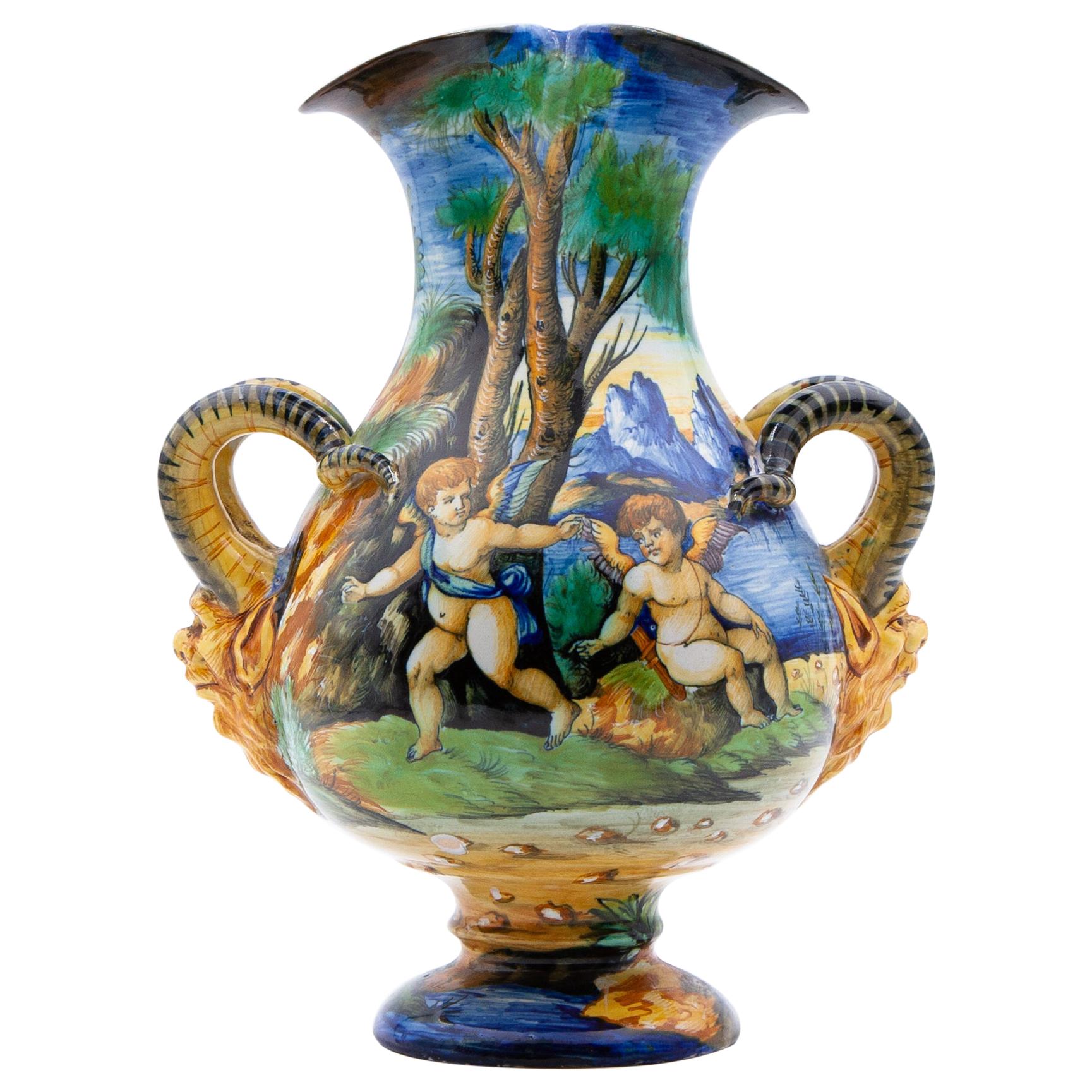 Cantagalli Italian Renaissance Revival Maiolica Vase, circa 1890