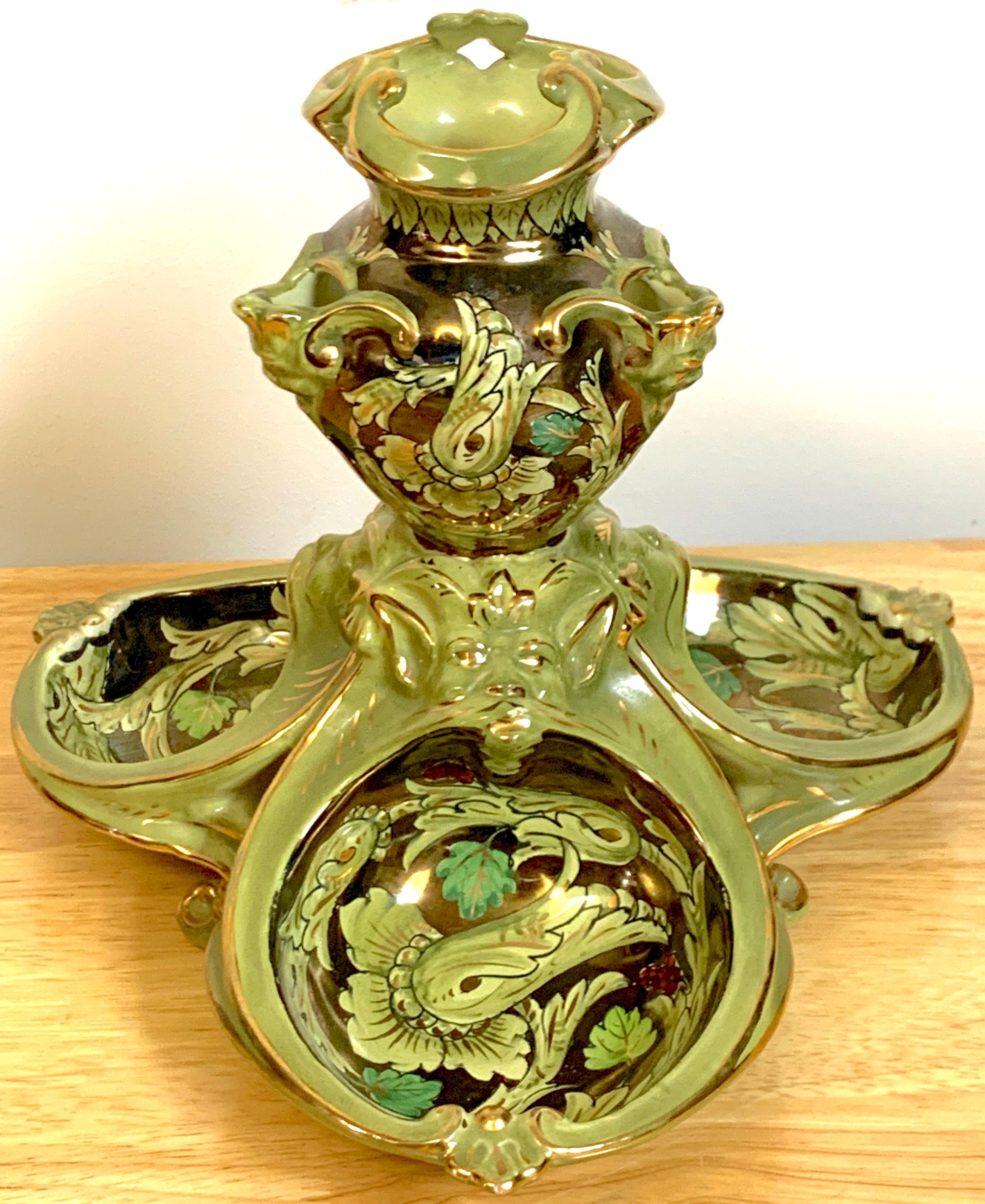 Gilt Cantagalli Lusture Majolica Centerpiece For Sale