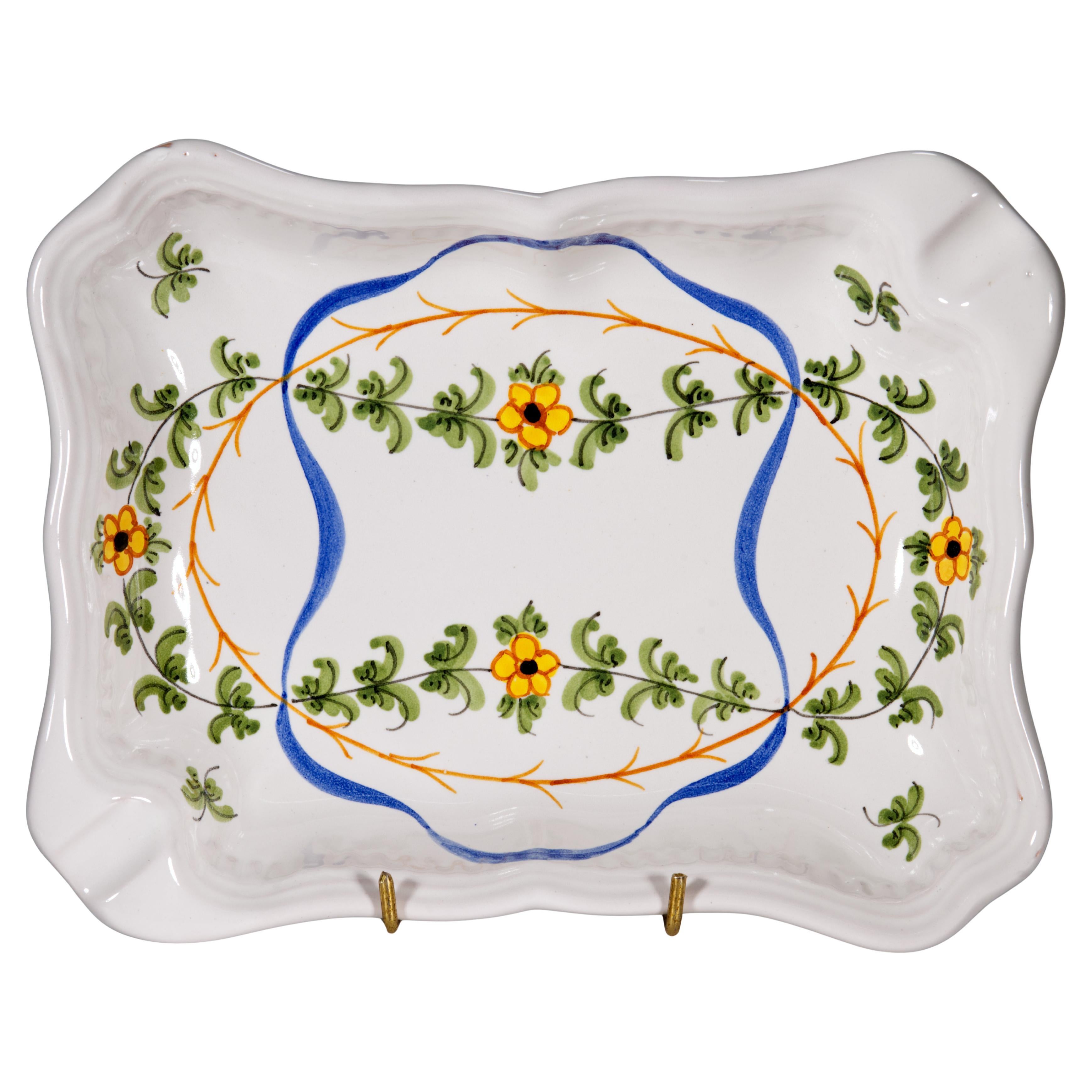 Posacenere o vassoio rettangolare in maiolica Cantagalli, Italia 1940-1950