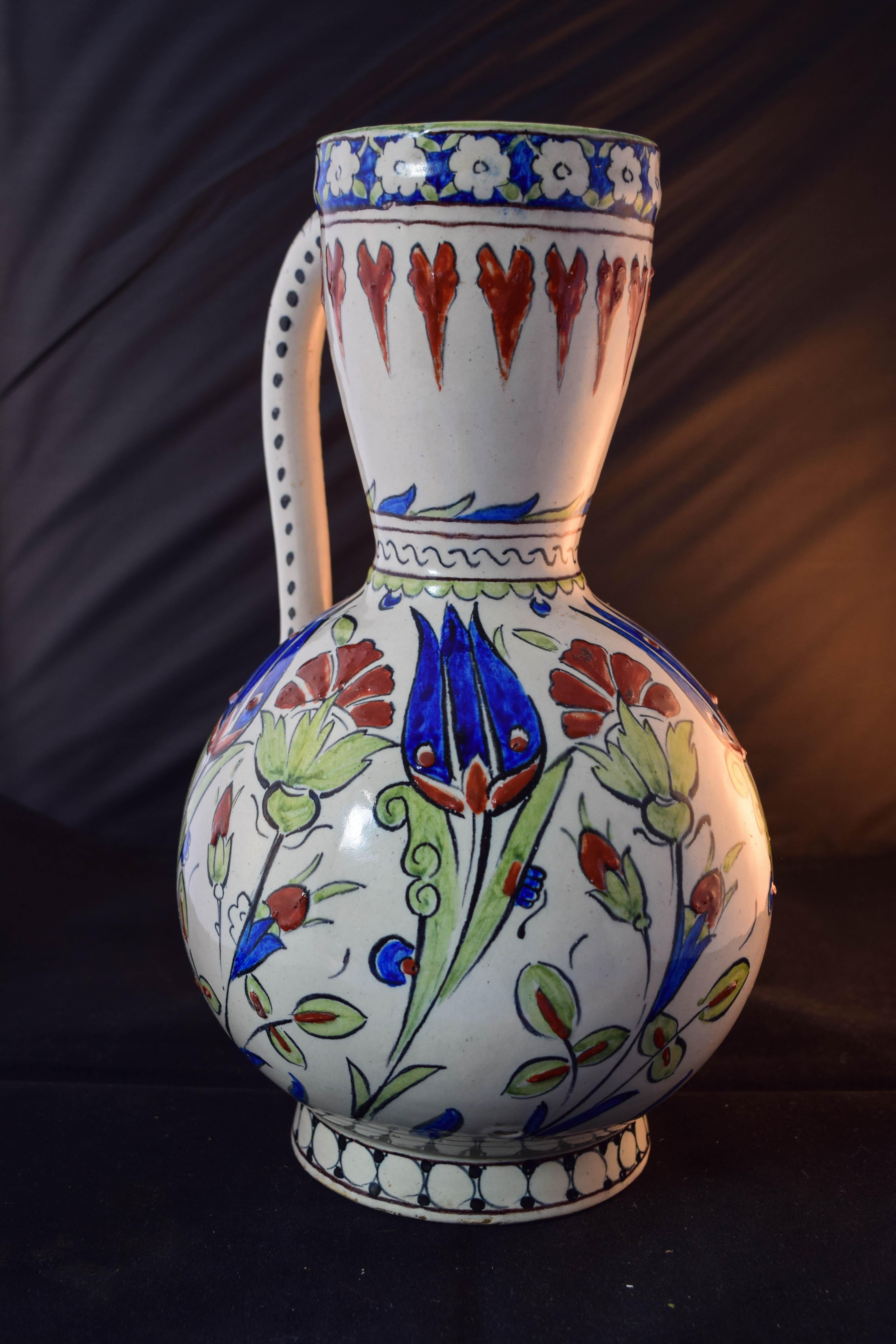 Women's or Men's Cantagalli  Old Italian rare pottery in the Iznik style signed with Blue cock in For Sale