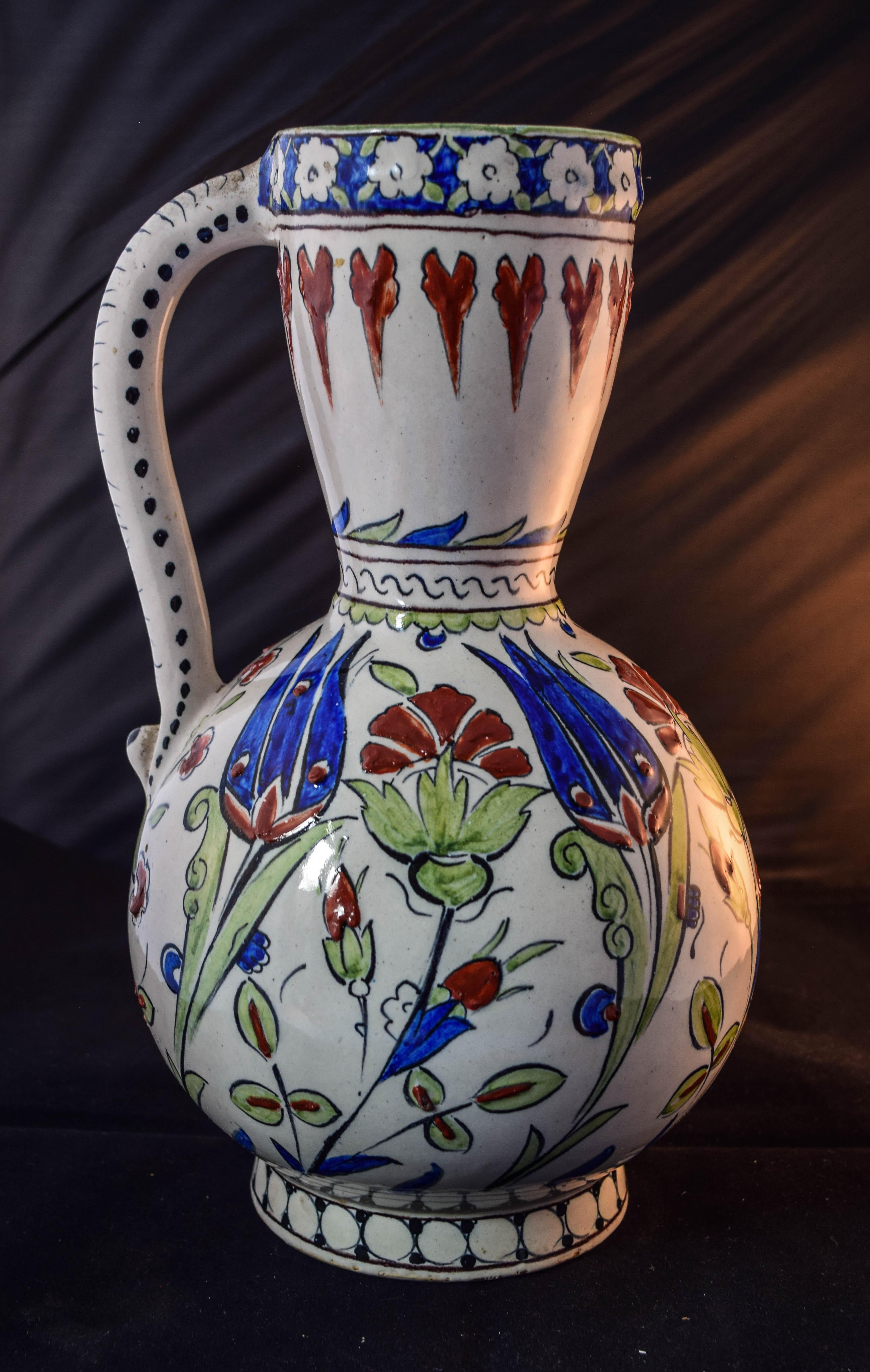 Cantagalli  Old Italian rare pottery in the Iznik style signed with Blue cock in For Sale 1