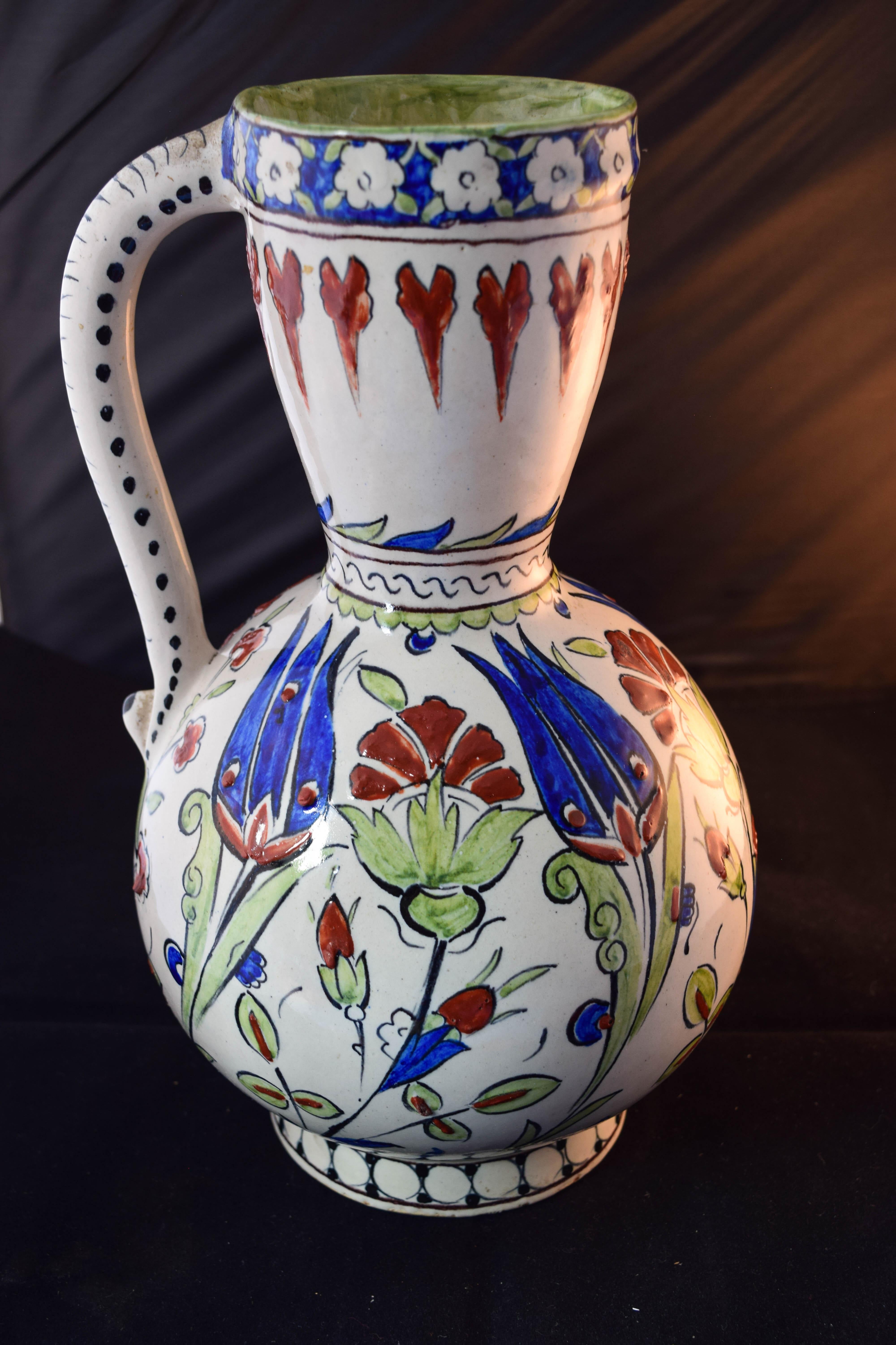 Cantagalli  Old Italian rare pottery in the Iznik style signed with Blue cock in For Sale 2
