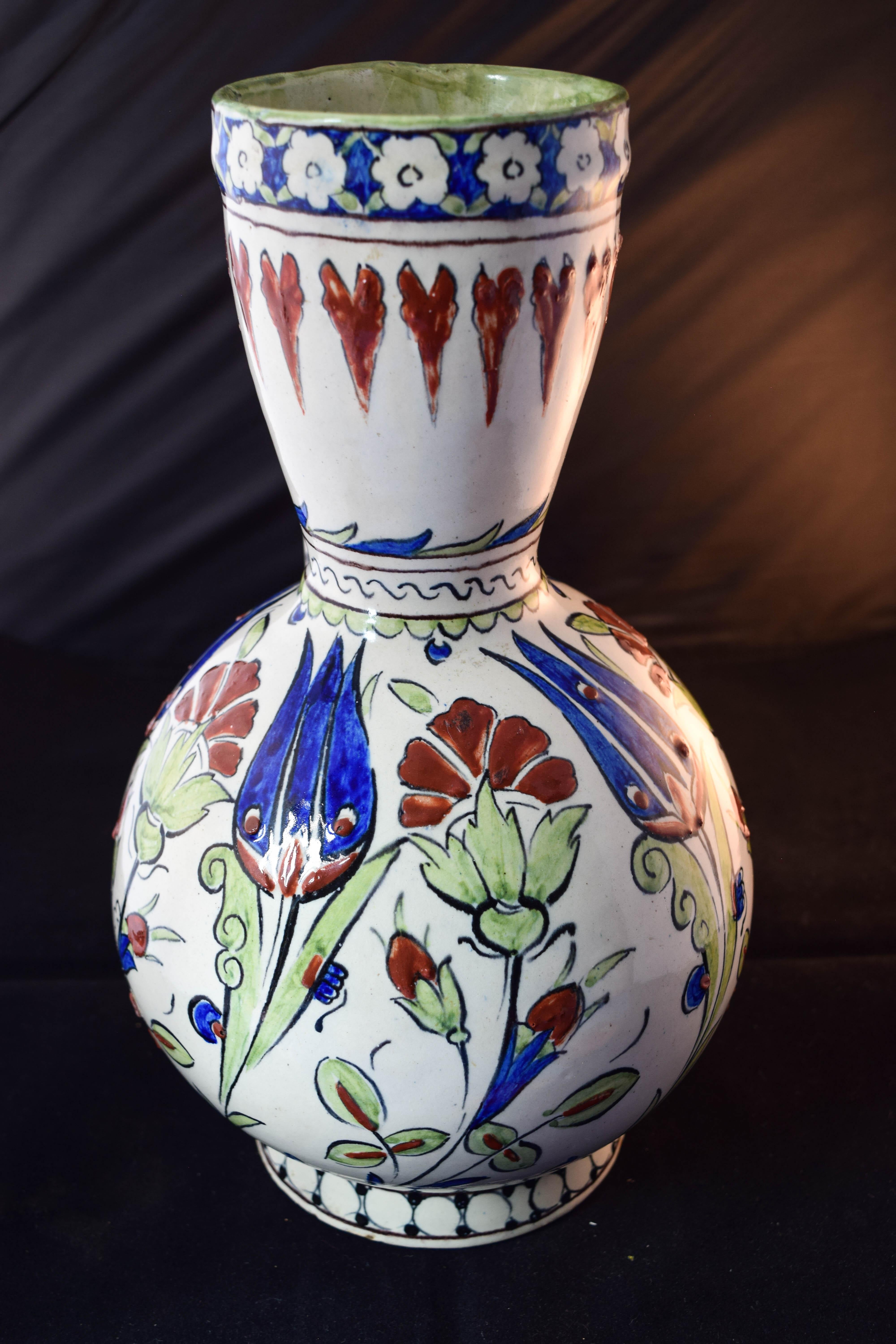 Cantagalli  Old Italian rare pottery in the Iznik style signed with Blue cock in For Sale 3