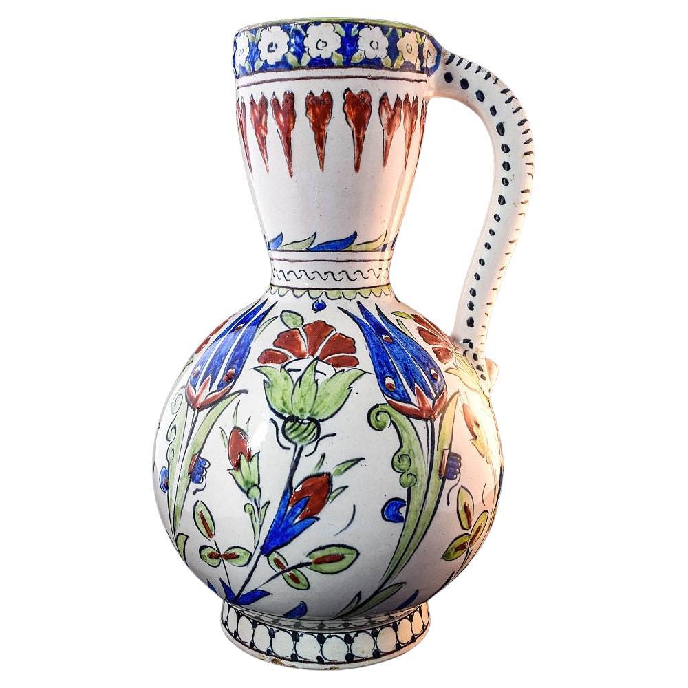Cantagalli  Old Italian rare pottery in the Iznik style signed with Blue cock in For Sale