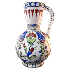 Antique Cantagalli  Old Italian rare pottery in the Iznik style signed with Blue cock in