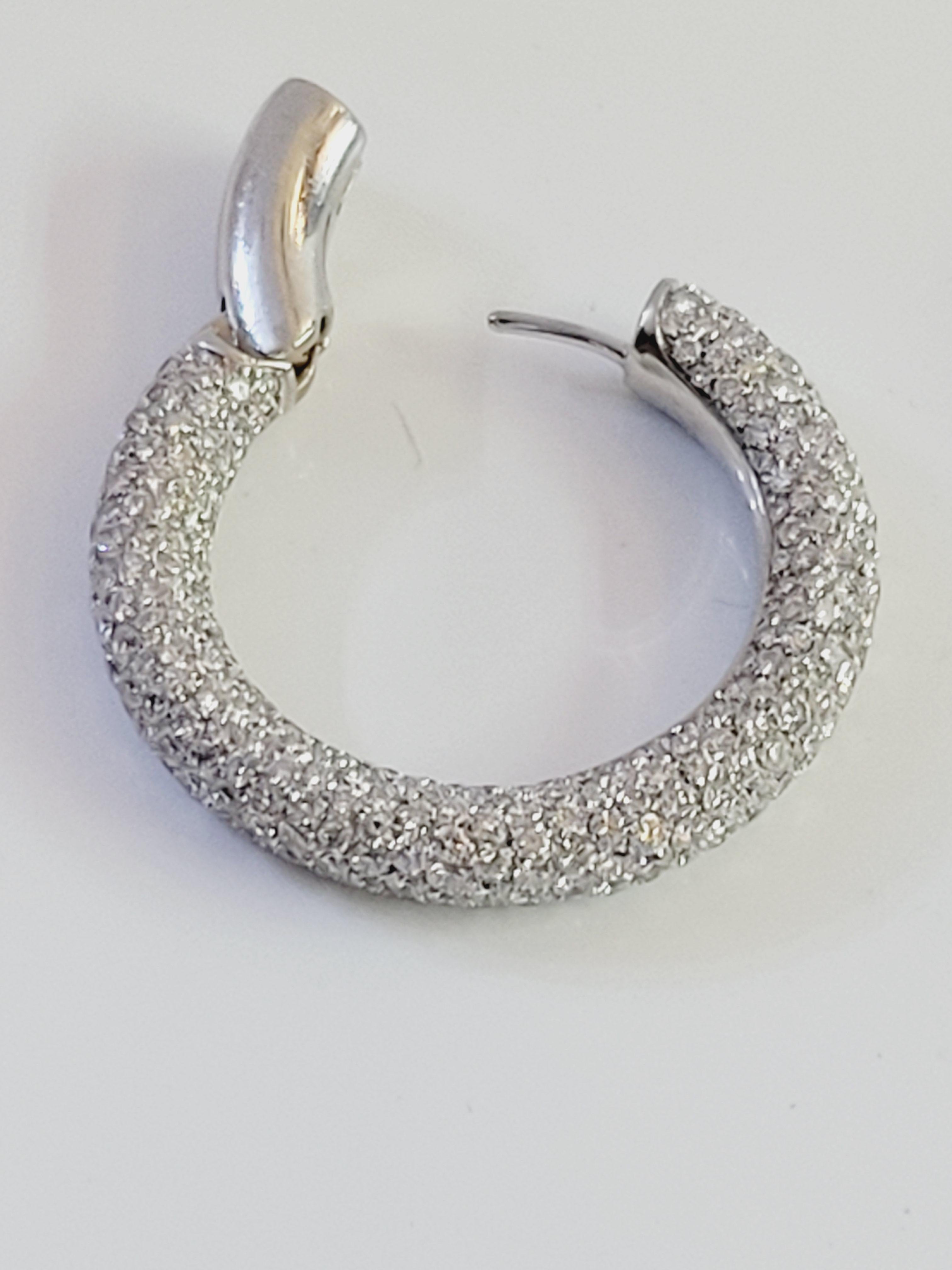 Cantamessa 18K White gold inside out Diamond Hoop Earring For Sale 2