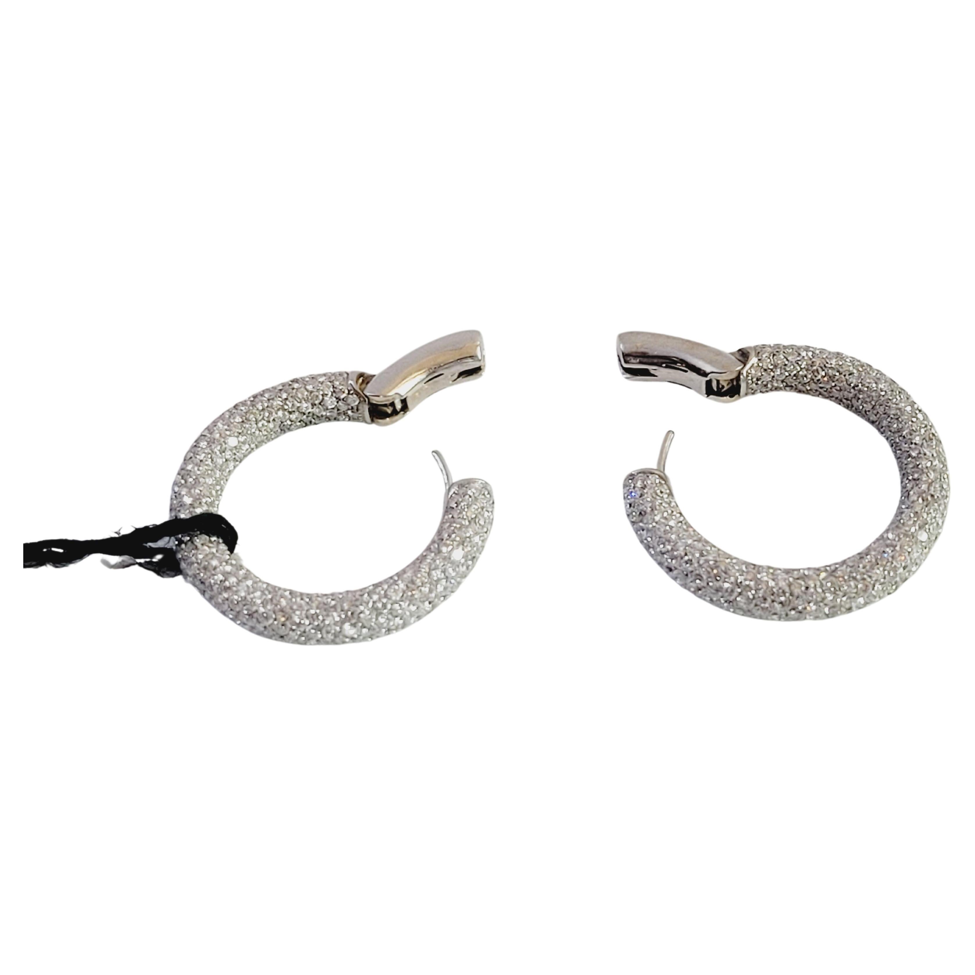 Cantamessa 18K White gold inside out Diamond Hoop Earring For Sale