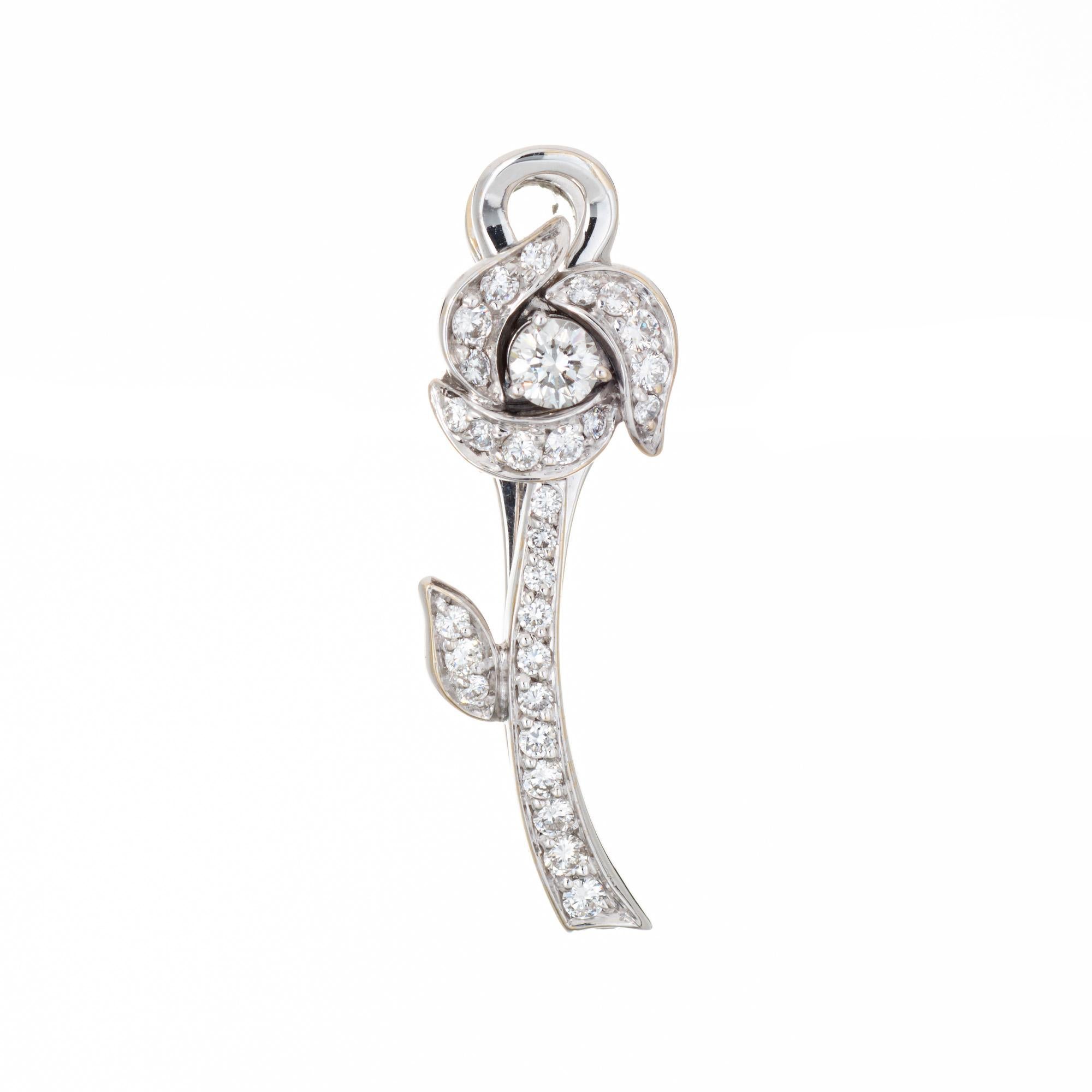 Taille ronde Cantamessa Diamond Flower Hair Clip Estate 18k White Gold Fine Jewelry Clasp en vente