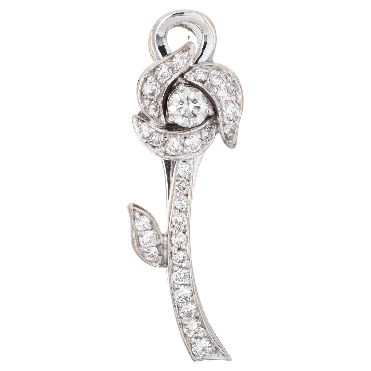 Cantamessa Diamond Flower Hair Clip Estate 18k White Gold Fine Jewelry Clasp en vente