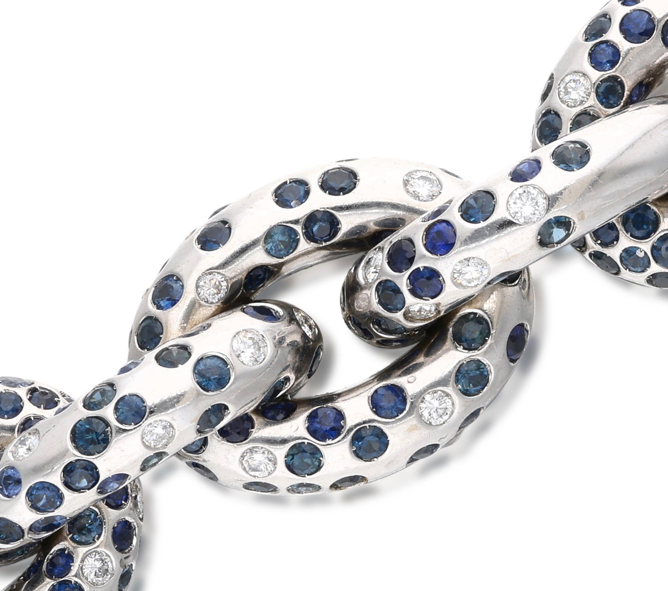 Cantamessa White Gold Link Sapphire Diamond Bracelet  In Excellent Condition For Sale In New York, NY
