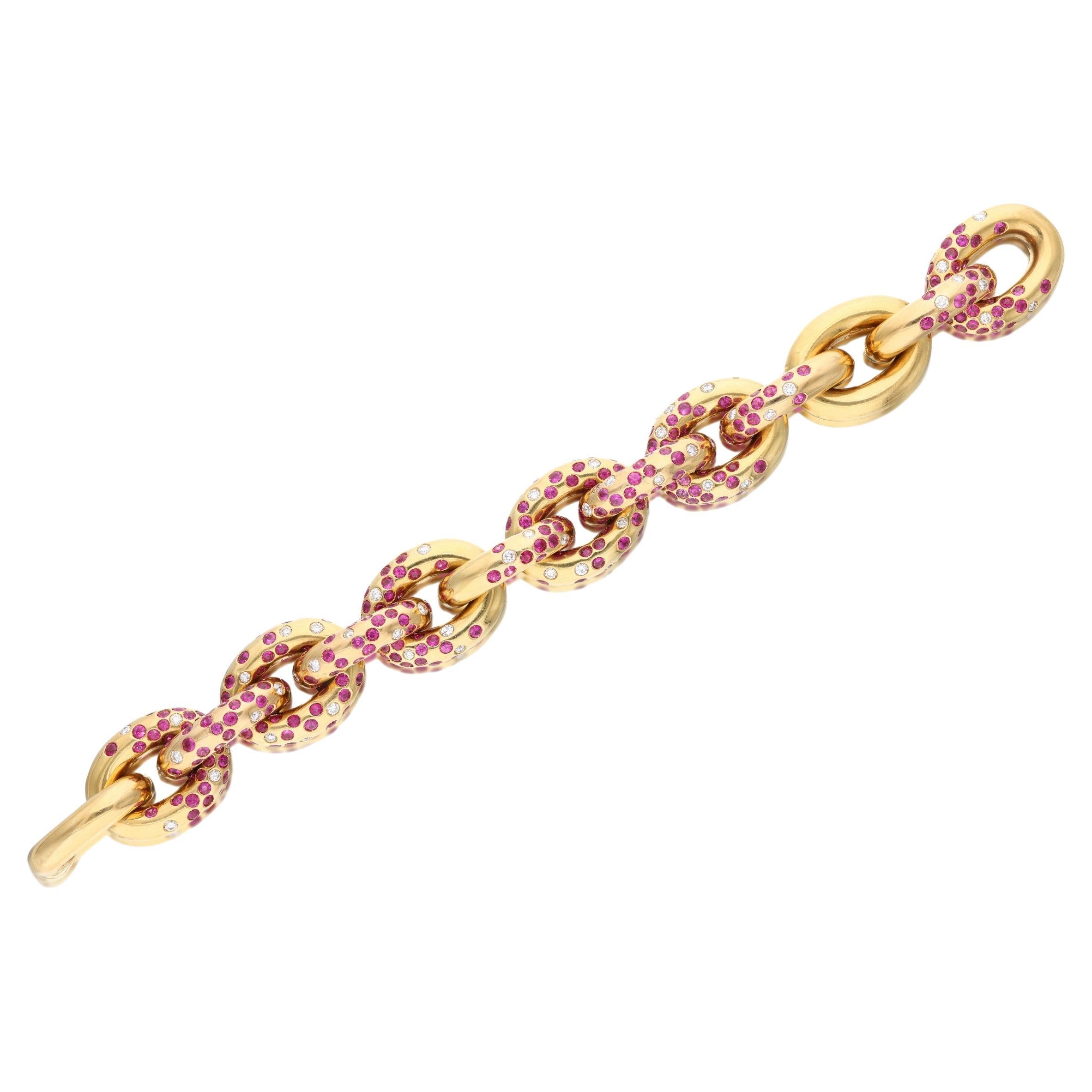 Cantamessa Gold Link Ruby Diamond Bracelet For Sale