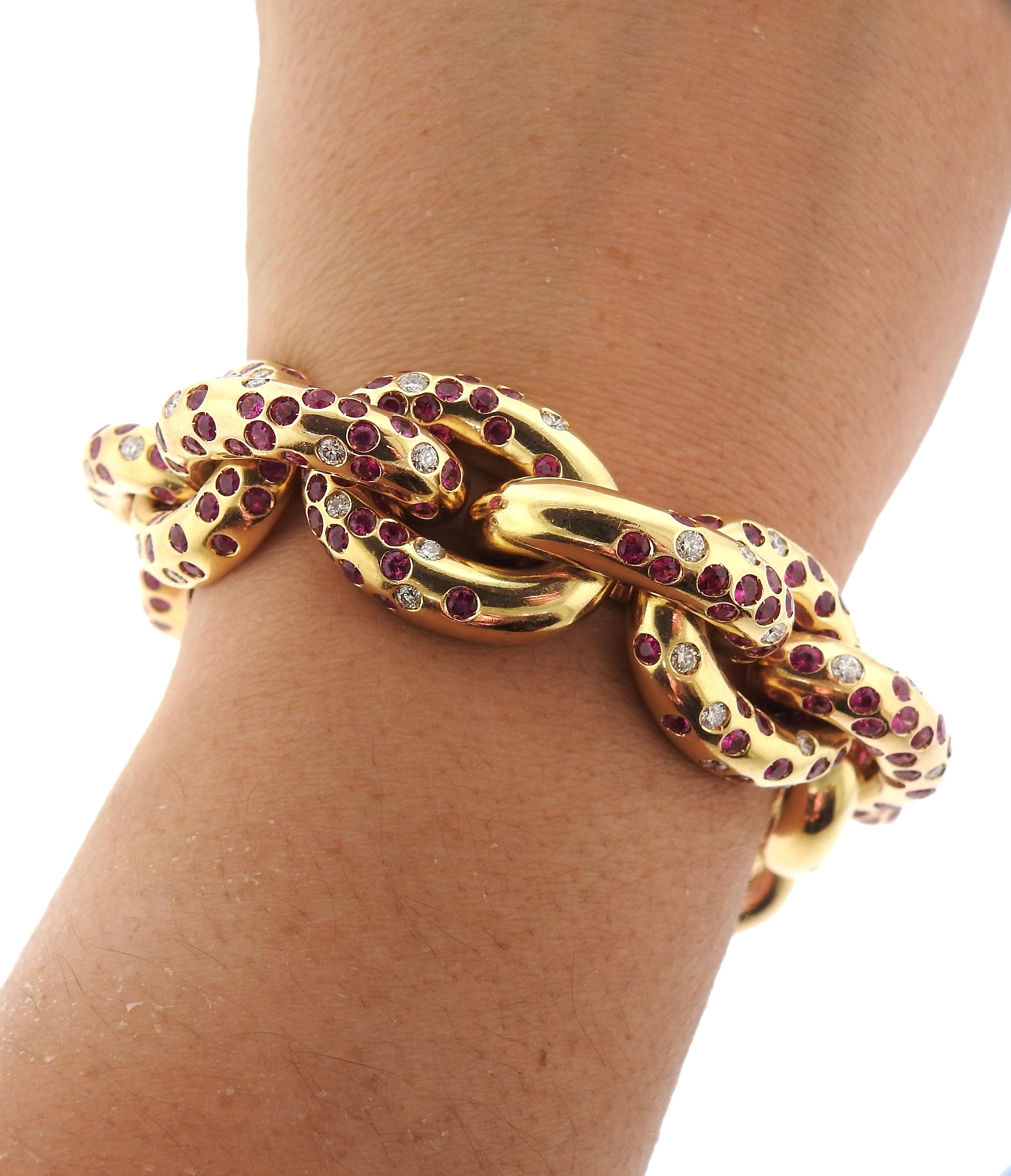 Women's Cantamessa Ruby Diamond Yellow Gold Link Bracelet