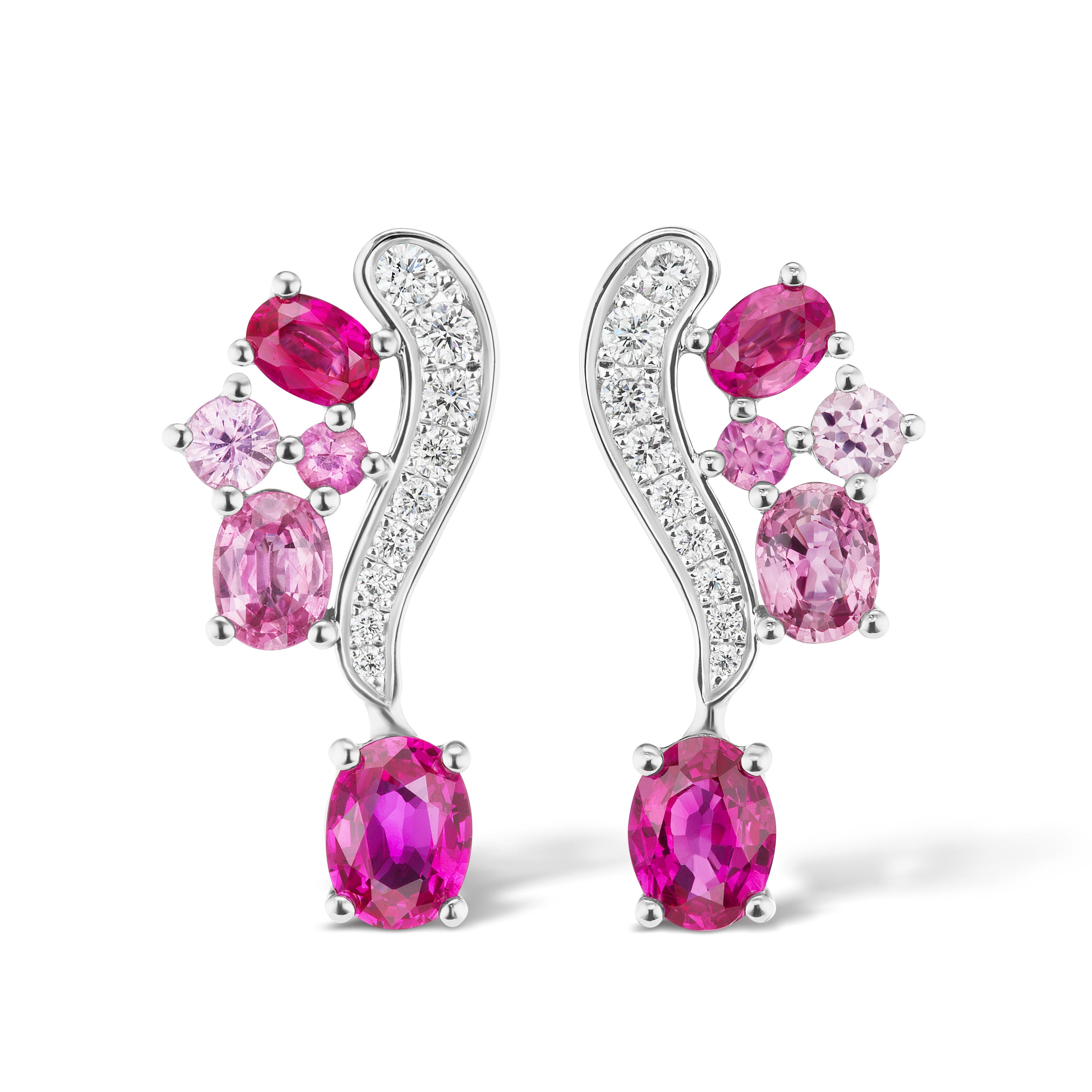 Round Cut JAG New York Ruby with Pink Sapphire and Platinum Earrings