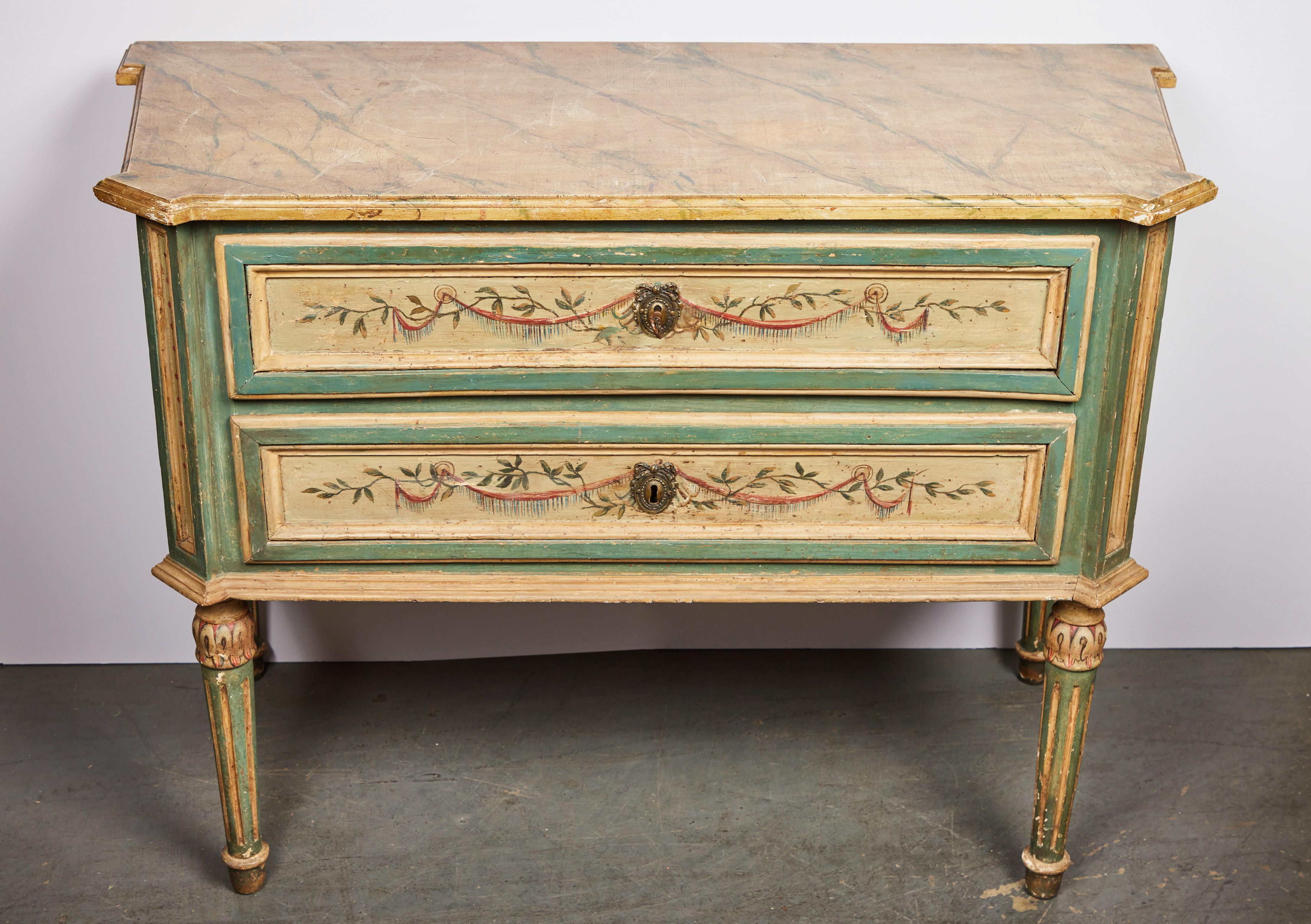 Italian Canted Corner, Painted Venetian Commode For Sale