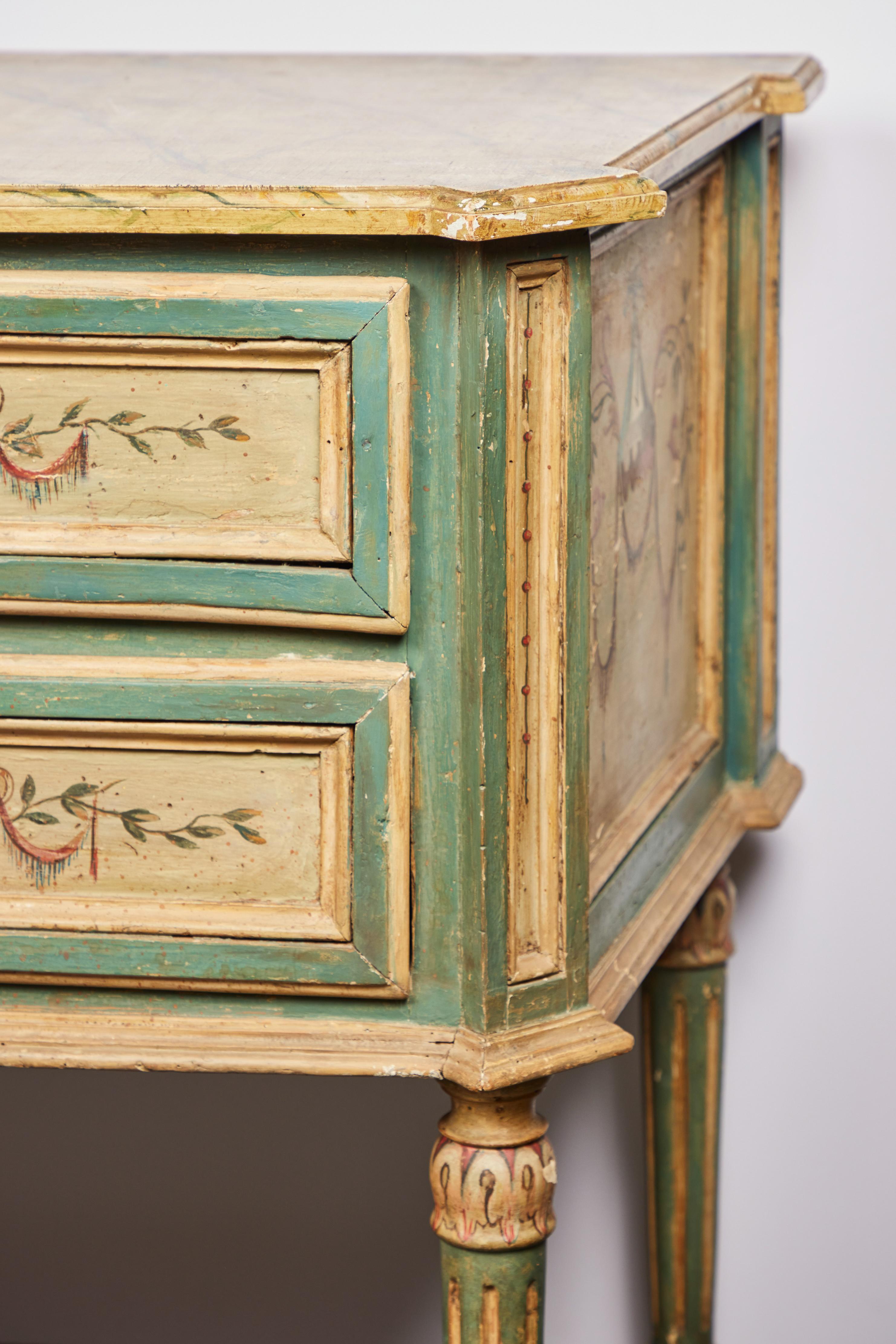 Early 20th Century Canted Corner, Painted Venetian Commode For Sale