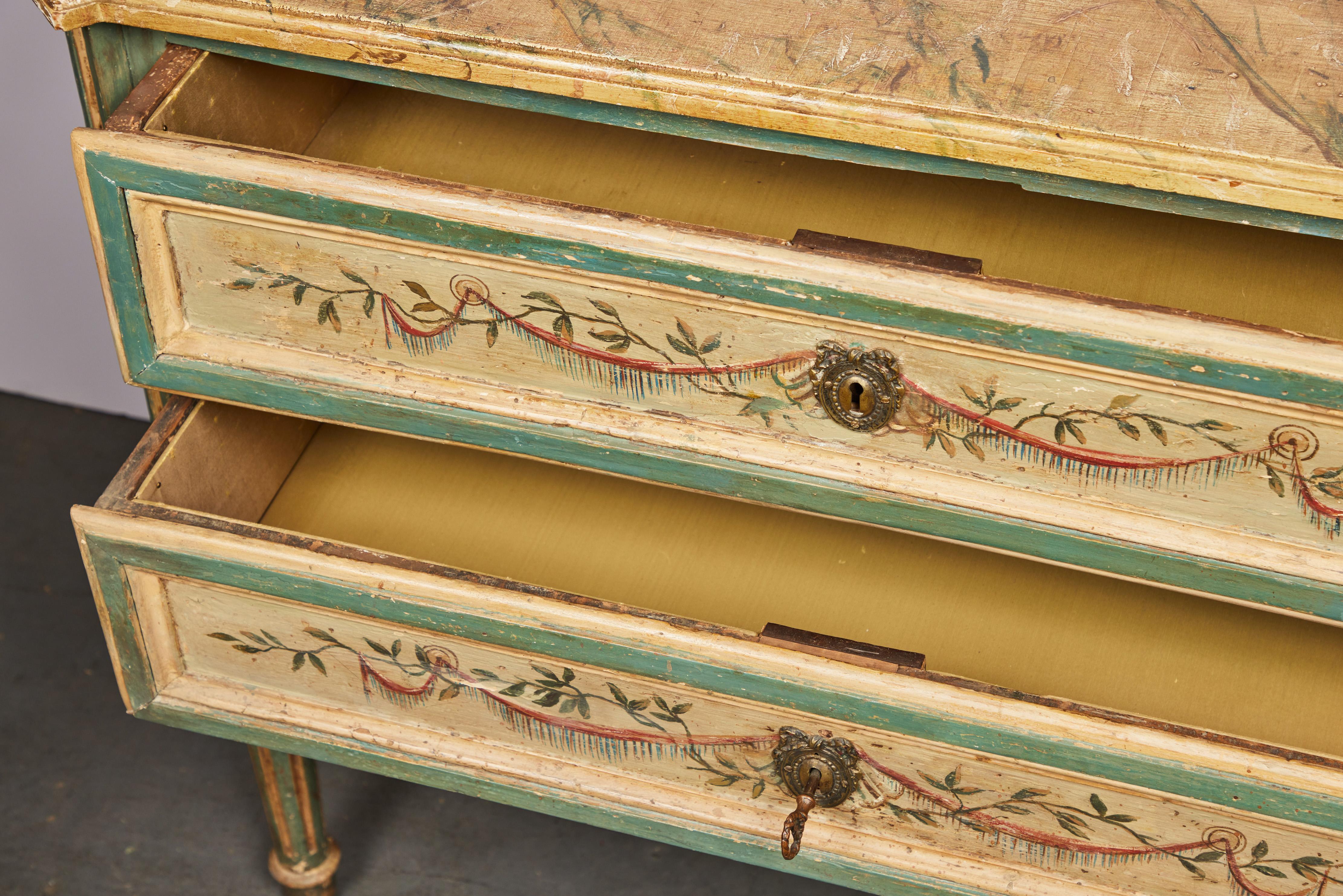 Bronze Canted Corner, Painted Venetian Commode For Sale