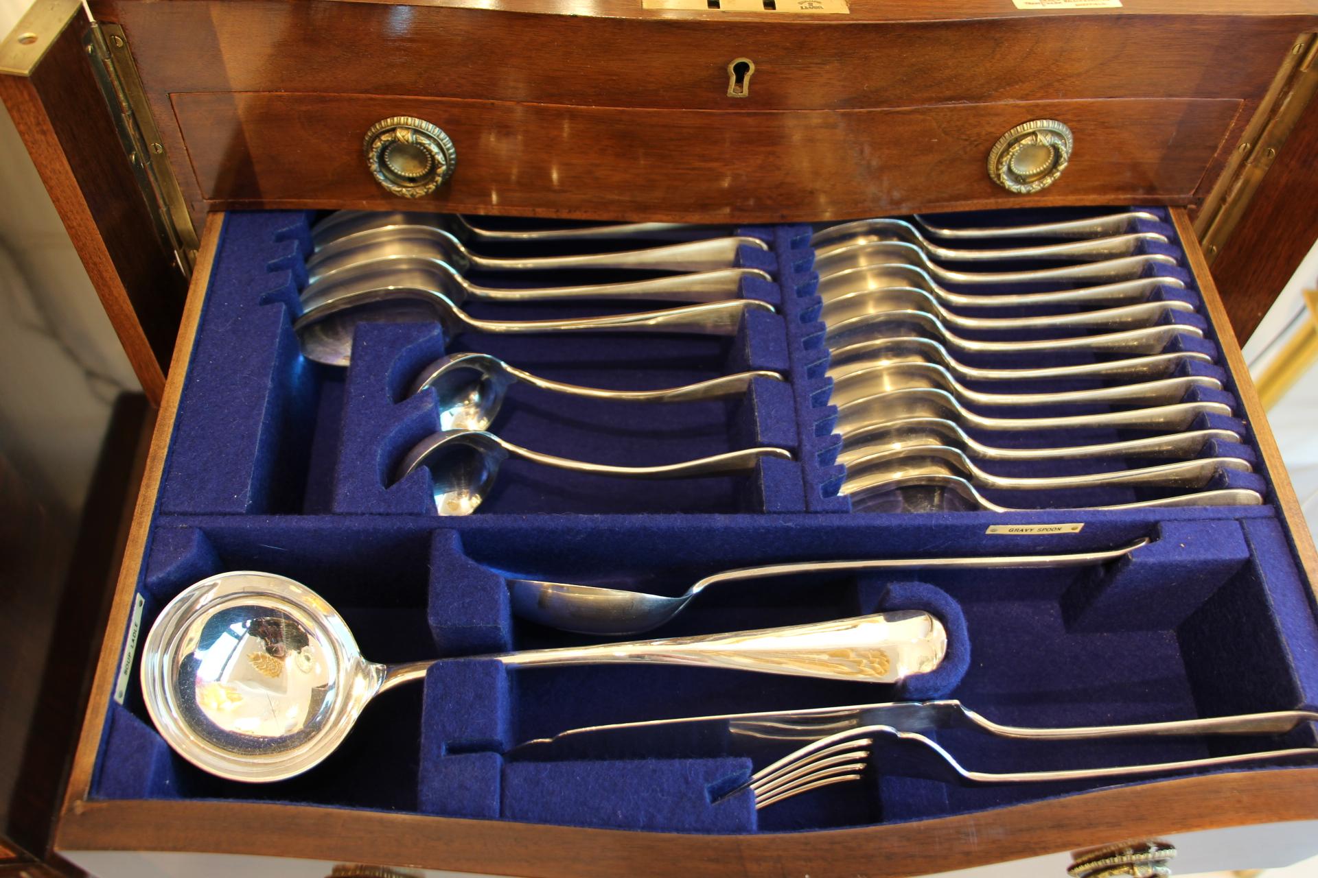 Elm Canteen of Cutlery Cabinet on Stand by Walker and Hall Sheffield