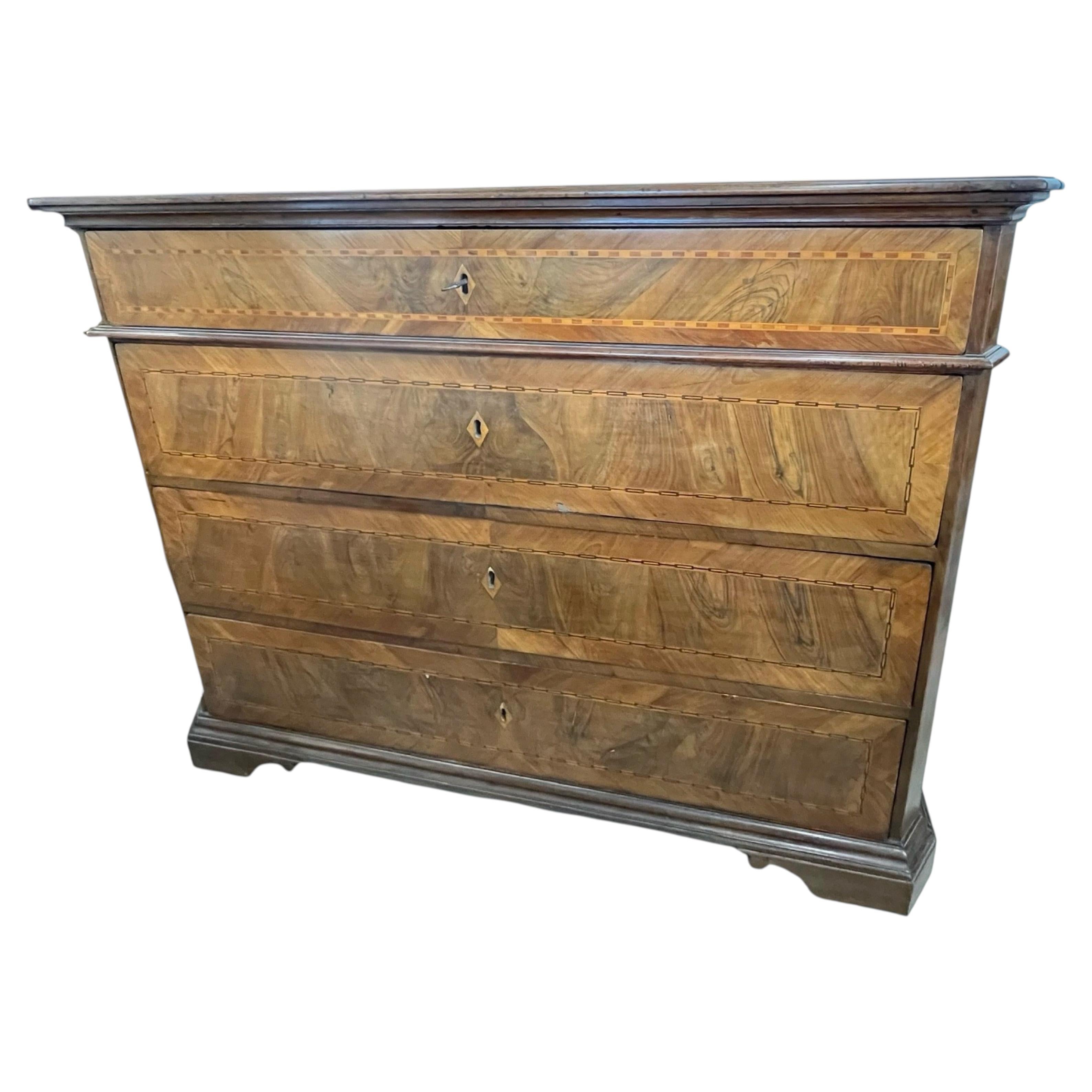 1700s Hand-Crafted Italian Canterano Chest of Drawers in Pine & Walnut