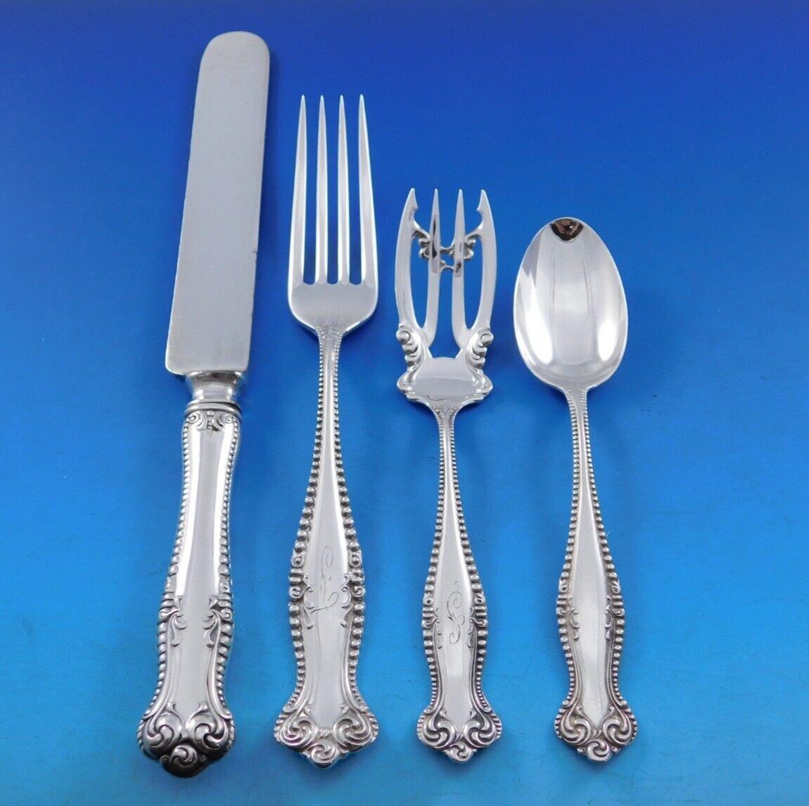 Ensemble de couverts en argent sterling Canterbury par Towle 12 services 65 pièces pour le dîner perlé en vente 4