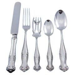 Antique Canterbury by Towle Sterling Silver Flatware Set 12 Service 65 pcs Beaded Dinner