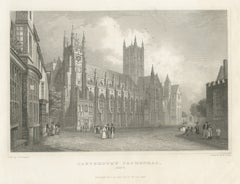 Canterbury Cathedral, Kent, after T. M. Baynes, Antique Steel Engraving, 1837