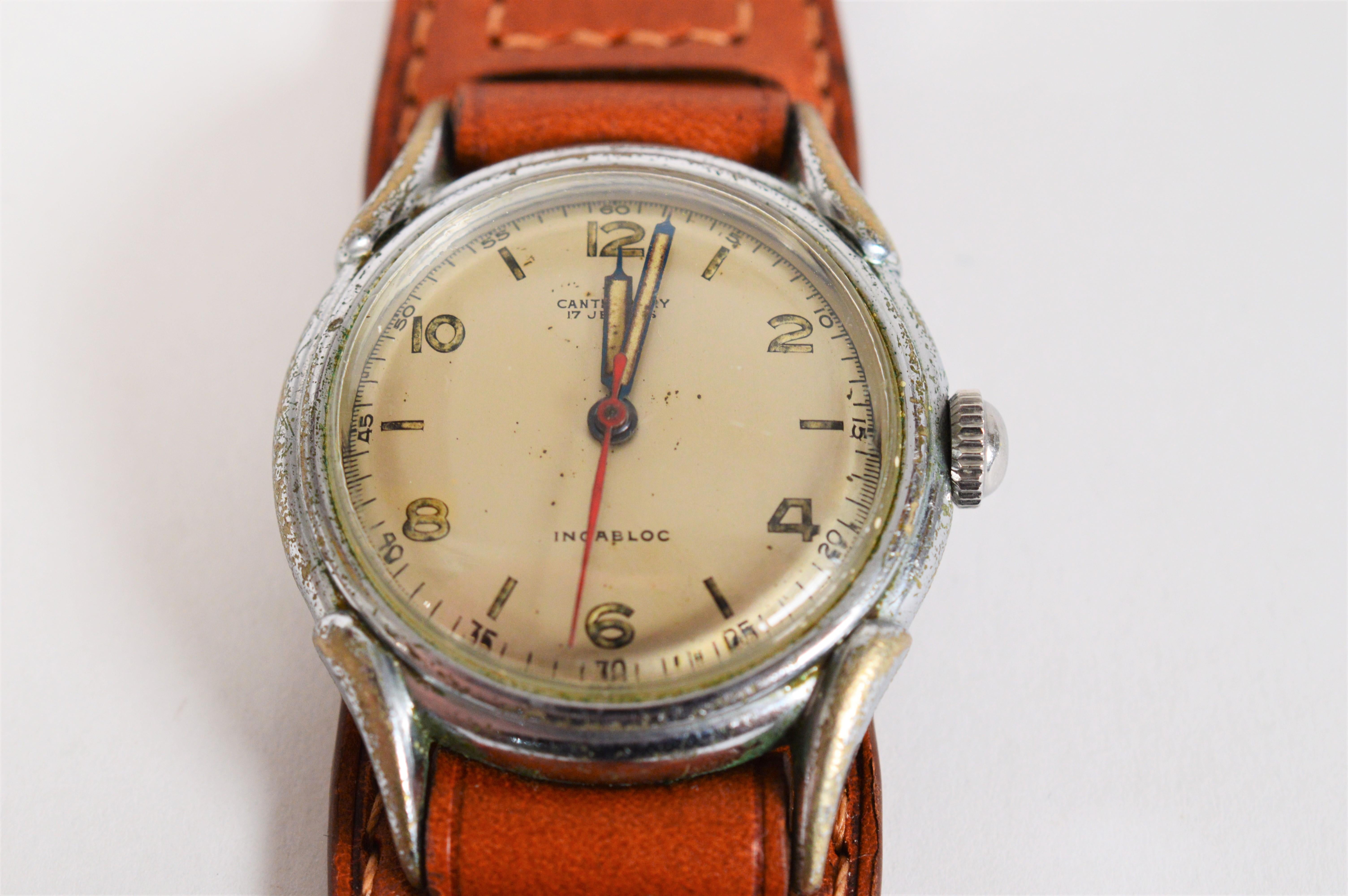 Canterbury Steel Incabloc Armbanduhr im Militärstil für Damen oder Herren im Angebot