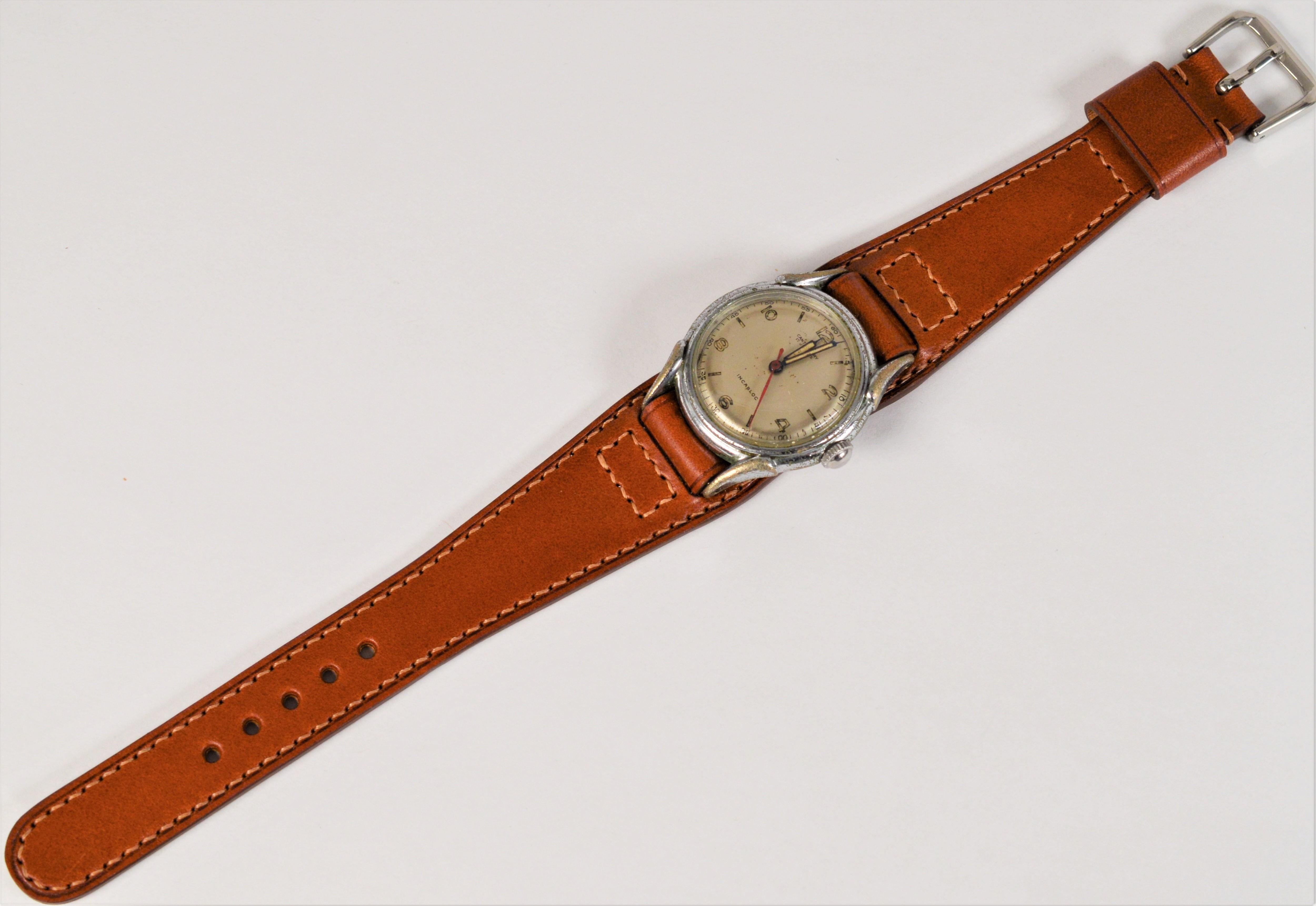 Canterbury Steel Incabloc Military Style Wrist Watch In Good Condition For Sale In Mount Kisco, NY