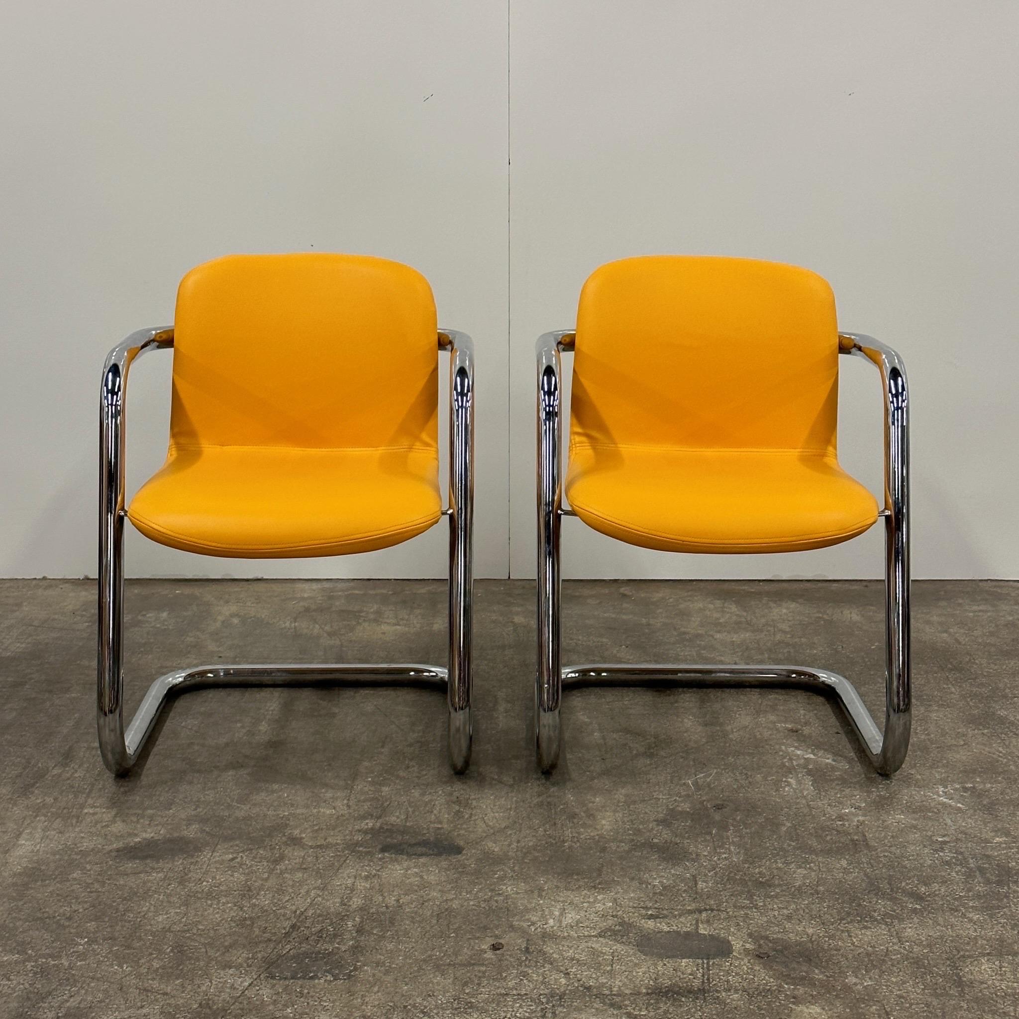 Made by Kinetics in Canada. Reupholstered in yellow marine vinyl. Chrome frame. Signed

Price is for the set. Contact us if you'd like to purchase a single item.