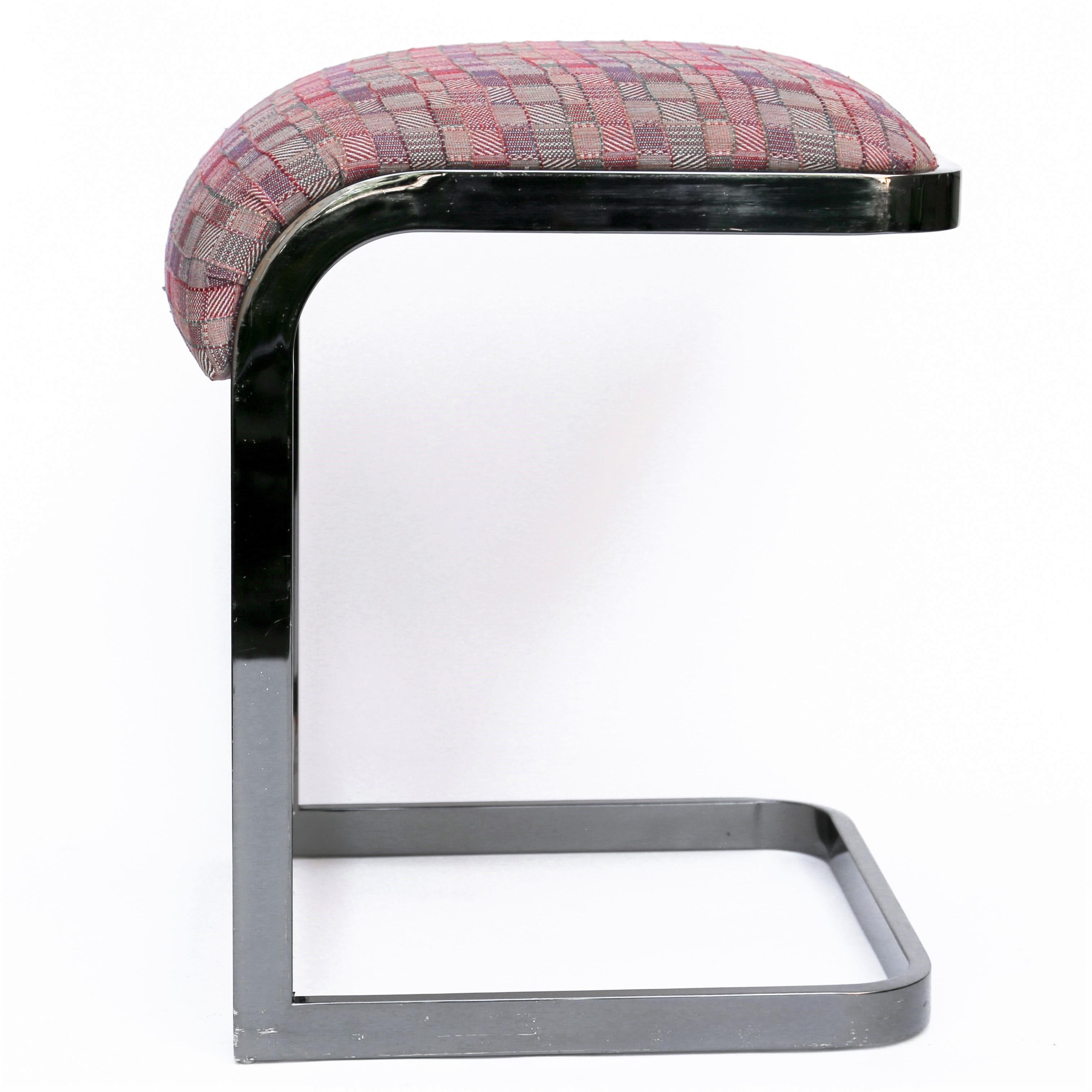 Mid-Century Modern Cantilever Backless Chrome Stool by D I A, Purple Upholstery