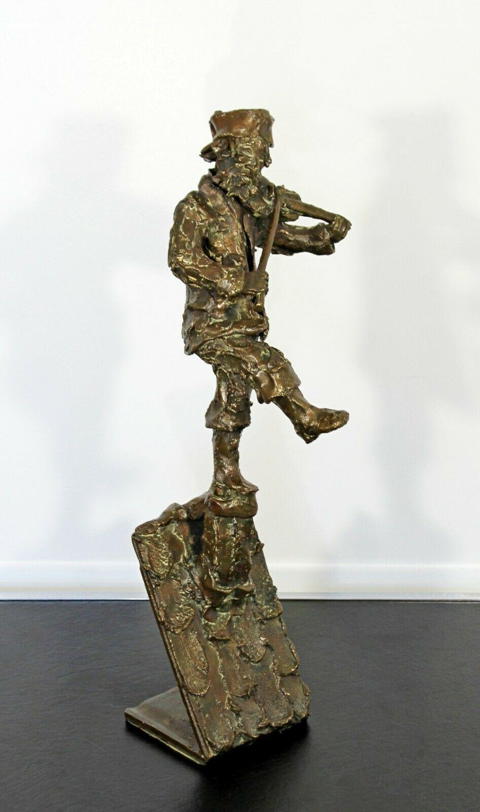 North American Cantilever Bronze Fiddler on the Roof Table Sculpture Signed Monyo