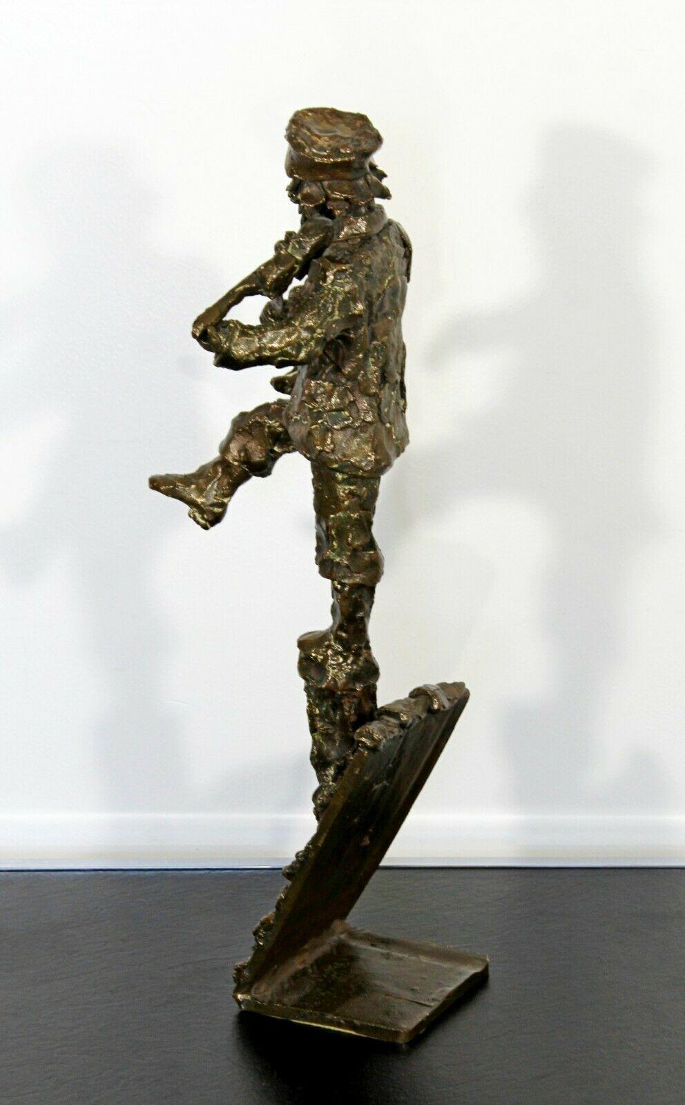Cantilever Bronze Fiddler on the Roof Table Sculpture Signed Monyo 2