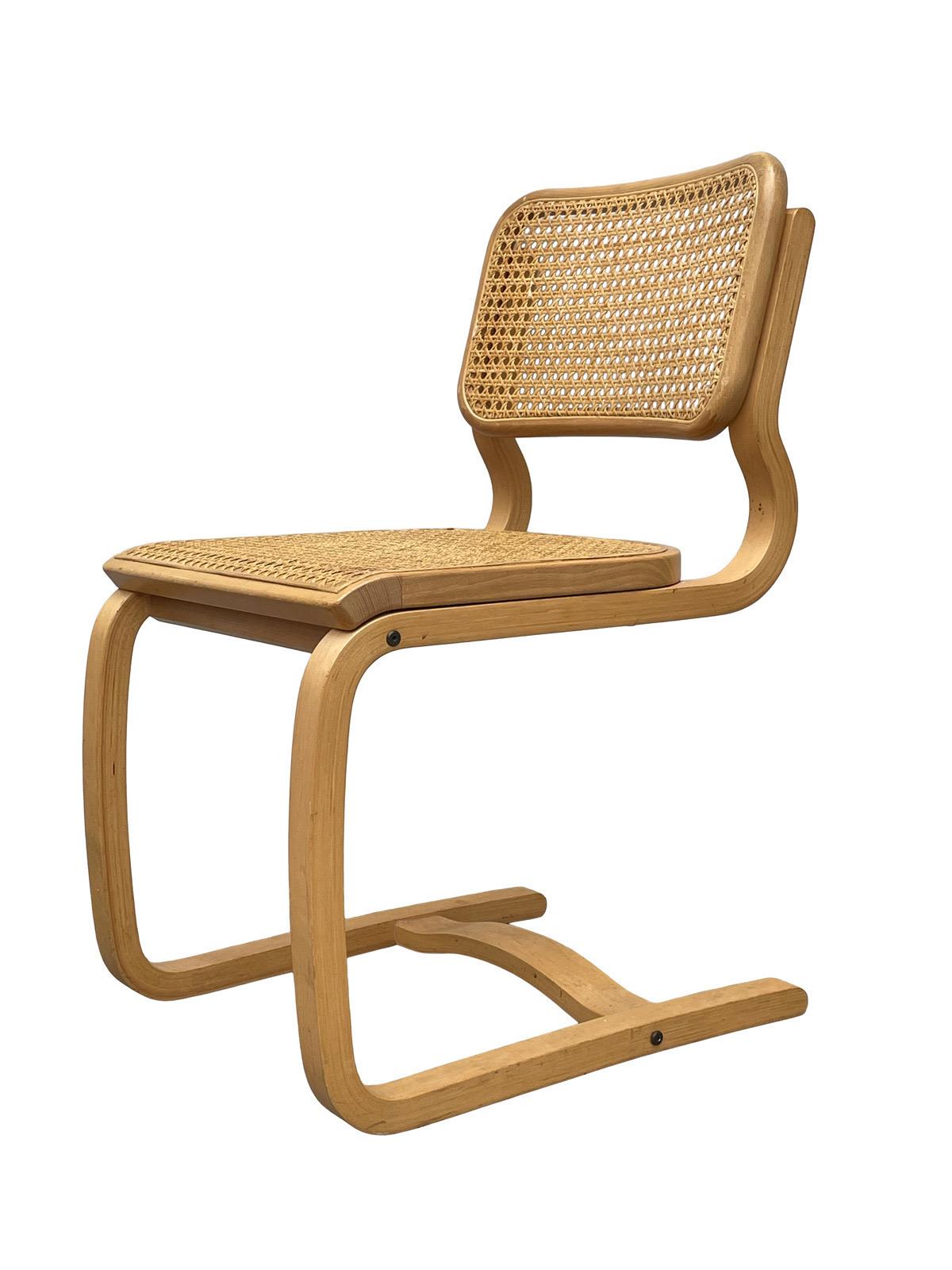 Mid-Century Modern Cantilever Cane and BentwoodDining Chairs after Alto and Breuer Set of 4 For Sale