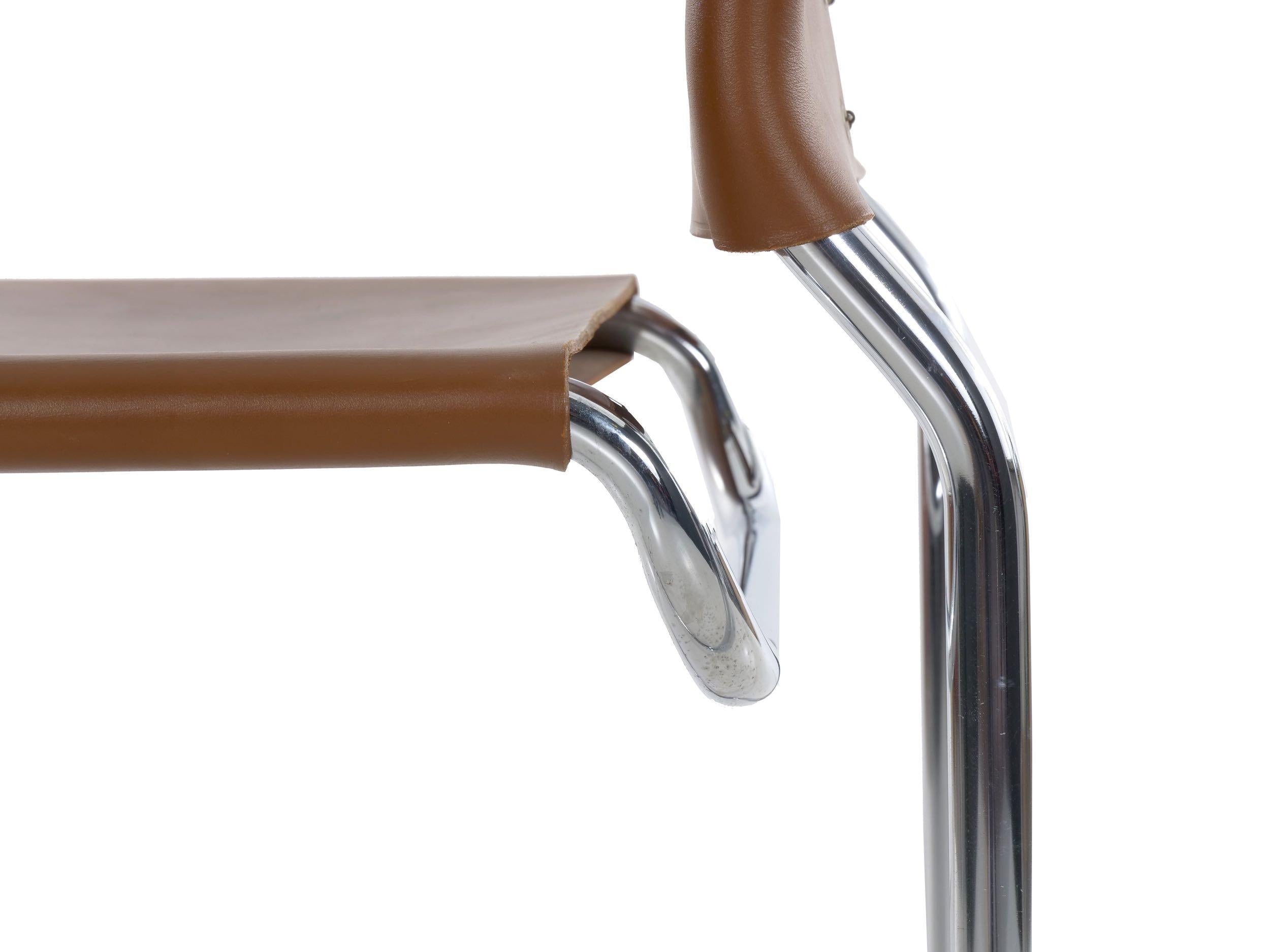 Cantilever “CH66” Chrome and Leather Tubular Side Chair by Nicos Zographos 3