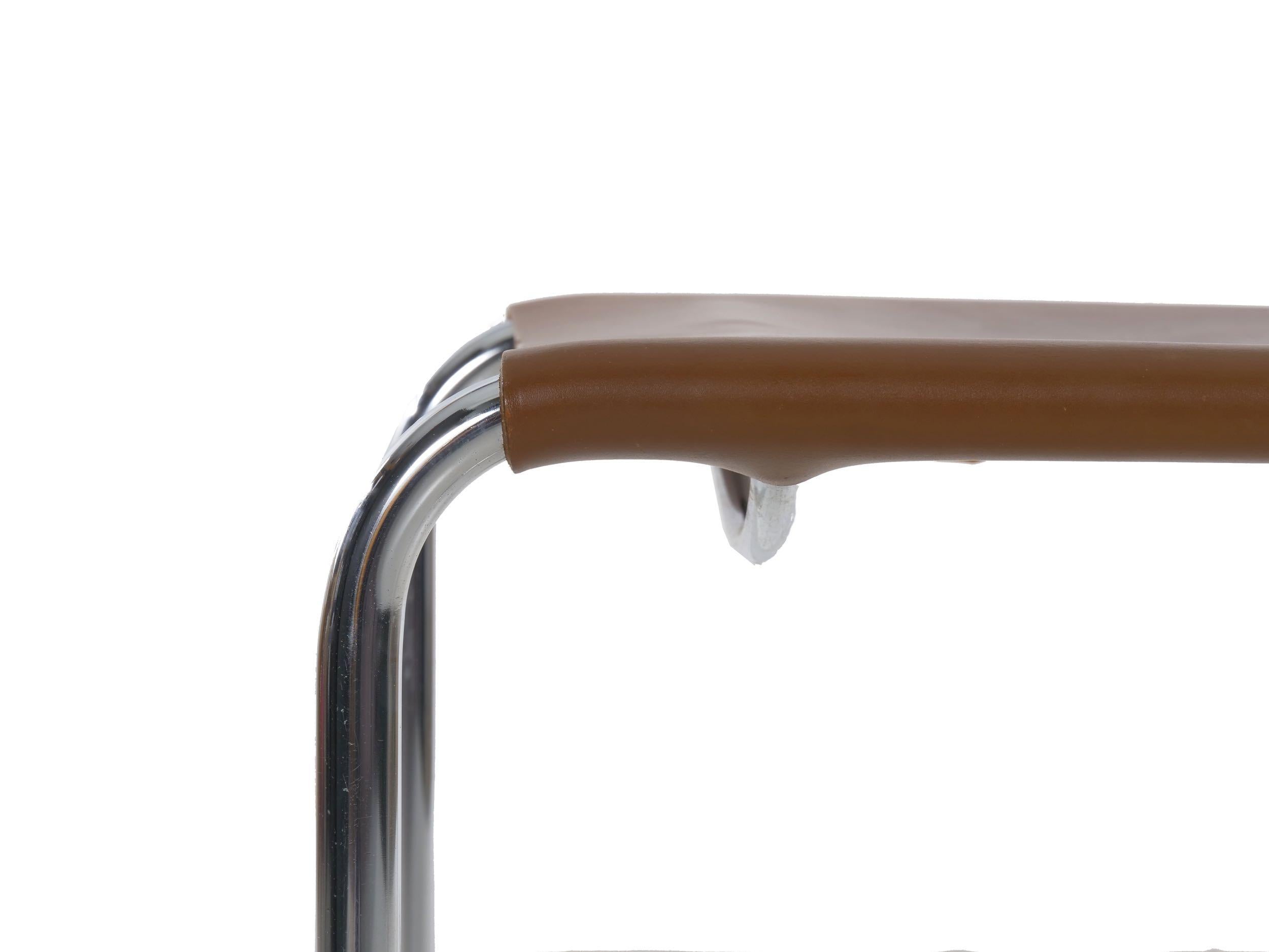 Cantilever “CH66” Chrome and Leather Tubular Side Chair by Nicos Zographos 4