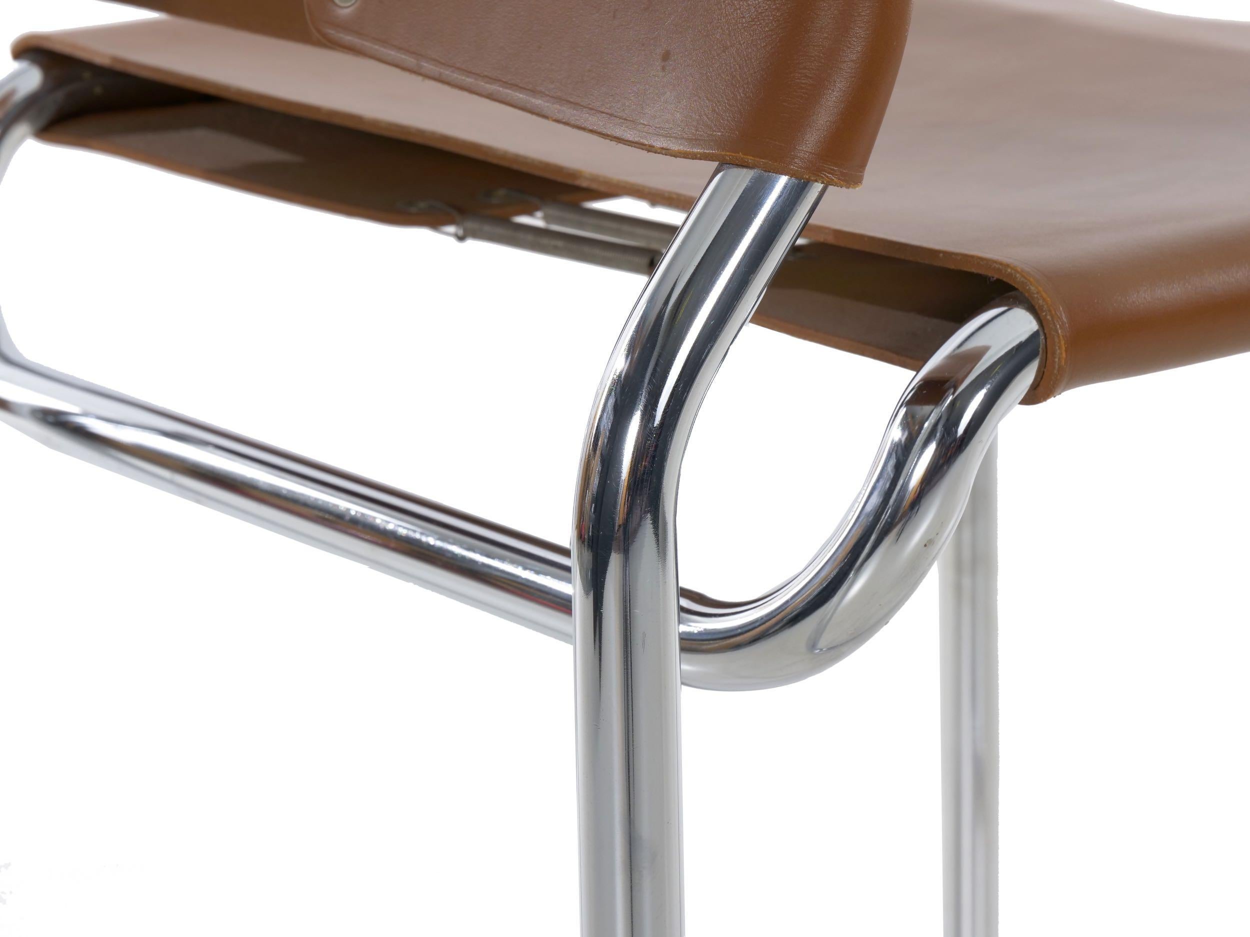 Cantilever “CH66” Chrome and Leather Tubular Side Chair by Nicos Zographos 8