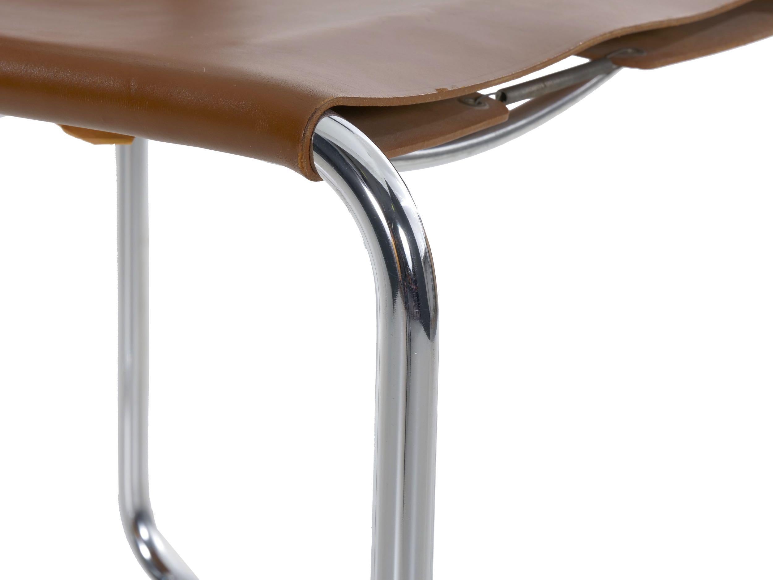Cantilever “CH66” Chrome and Leather Tubular Side Chair by Nicos Zographos 9