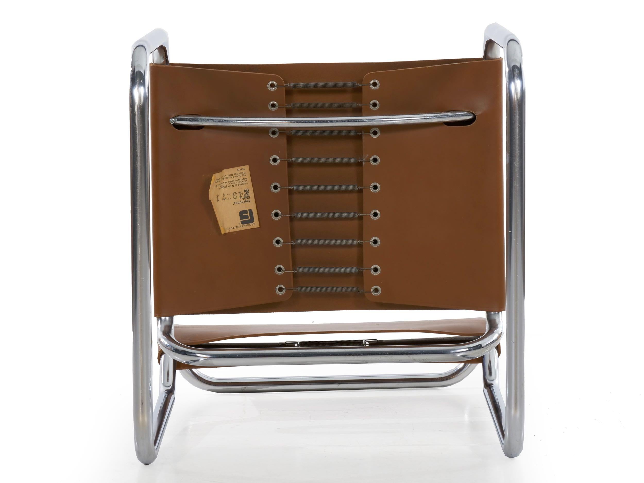 Cantilever “CH66” Chrome and Leather Tubular Side Chair by Nicos Zographos 11