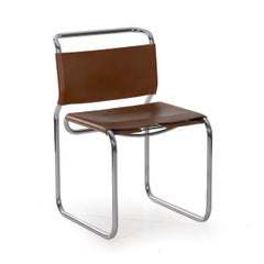 Cantilever “CH66” Chrome and Leather Tubular Side Chair by Nicos Zographos