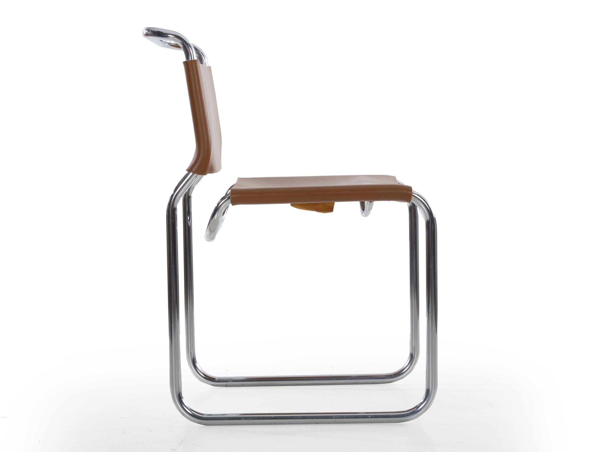 Cantilever “CH66” Chrome and Leather Tubular Side Chair by Nicos Zographos In Good Condition In Shippensburg, PA