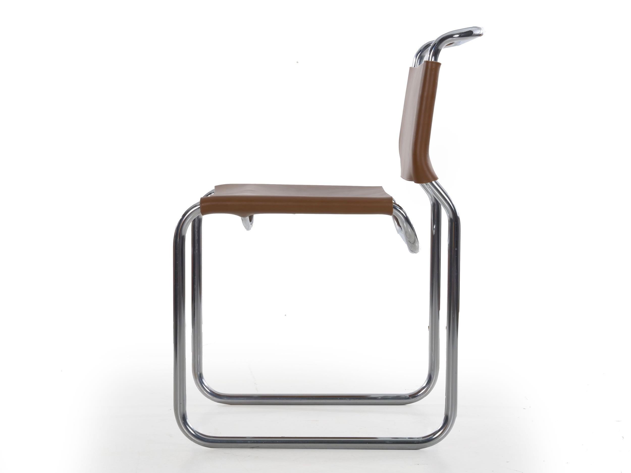 20th Century Cantilever “CH66” Chrome and Leather Tubular Side Chair by Nicos Zographos