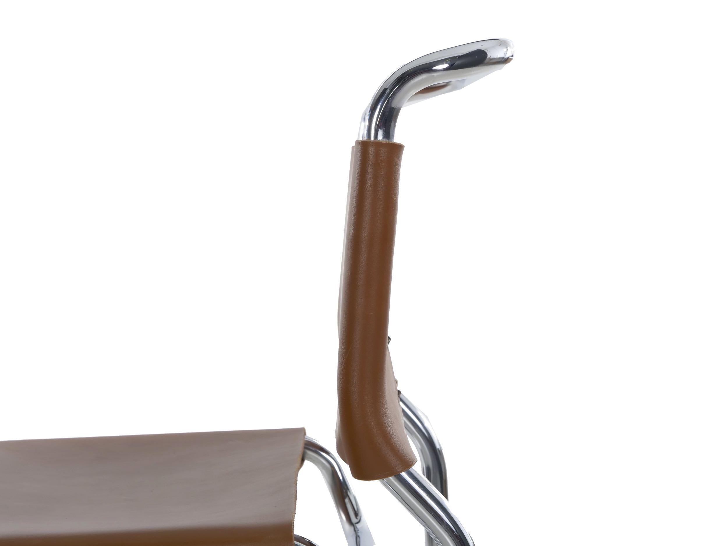 Cantilever “CH66” Chrome and Leather Tubular Side Chair by Nicos Zographos 2