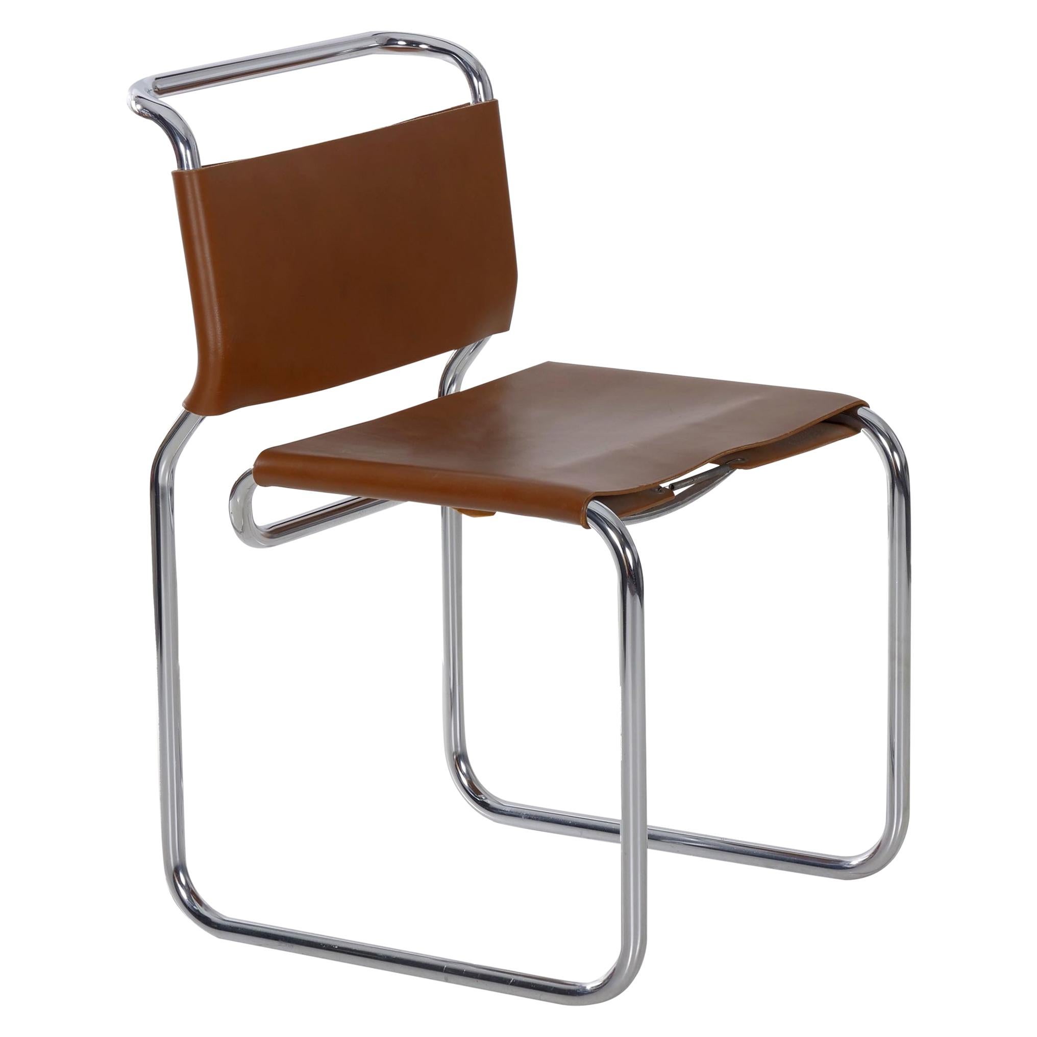 Cantilever “CH66” Chrome and Leather Tubular Side Chair by Nicos Zographos