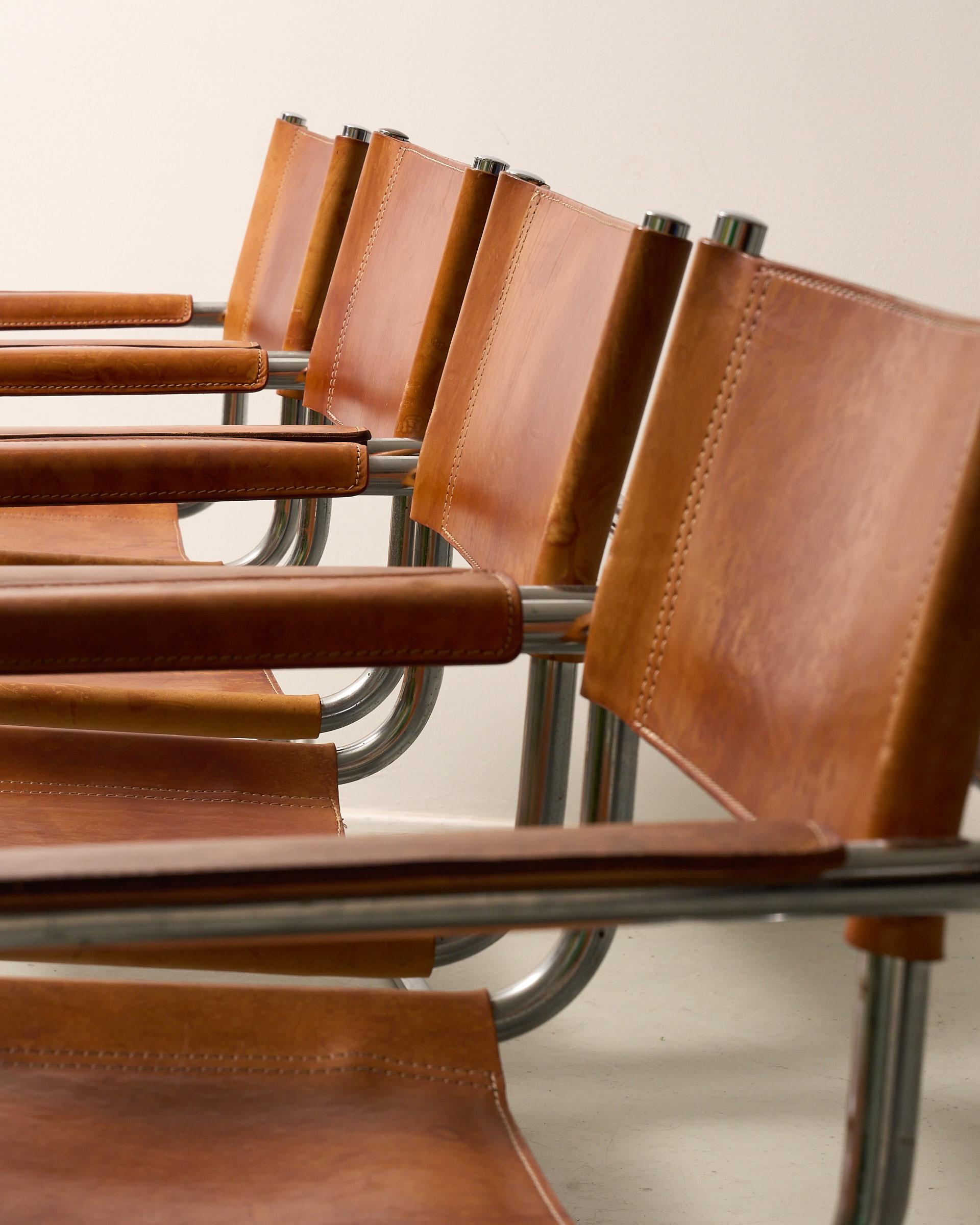 Leather Cantilever chairs by Matteo Grassi For Sale