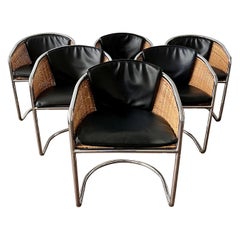 Cantilever Chrome and Wicker Dining Chairs Anton Lorenz Style
