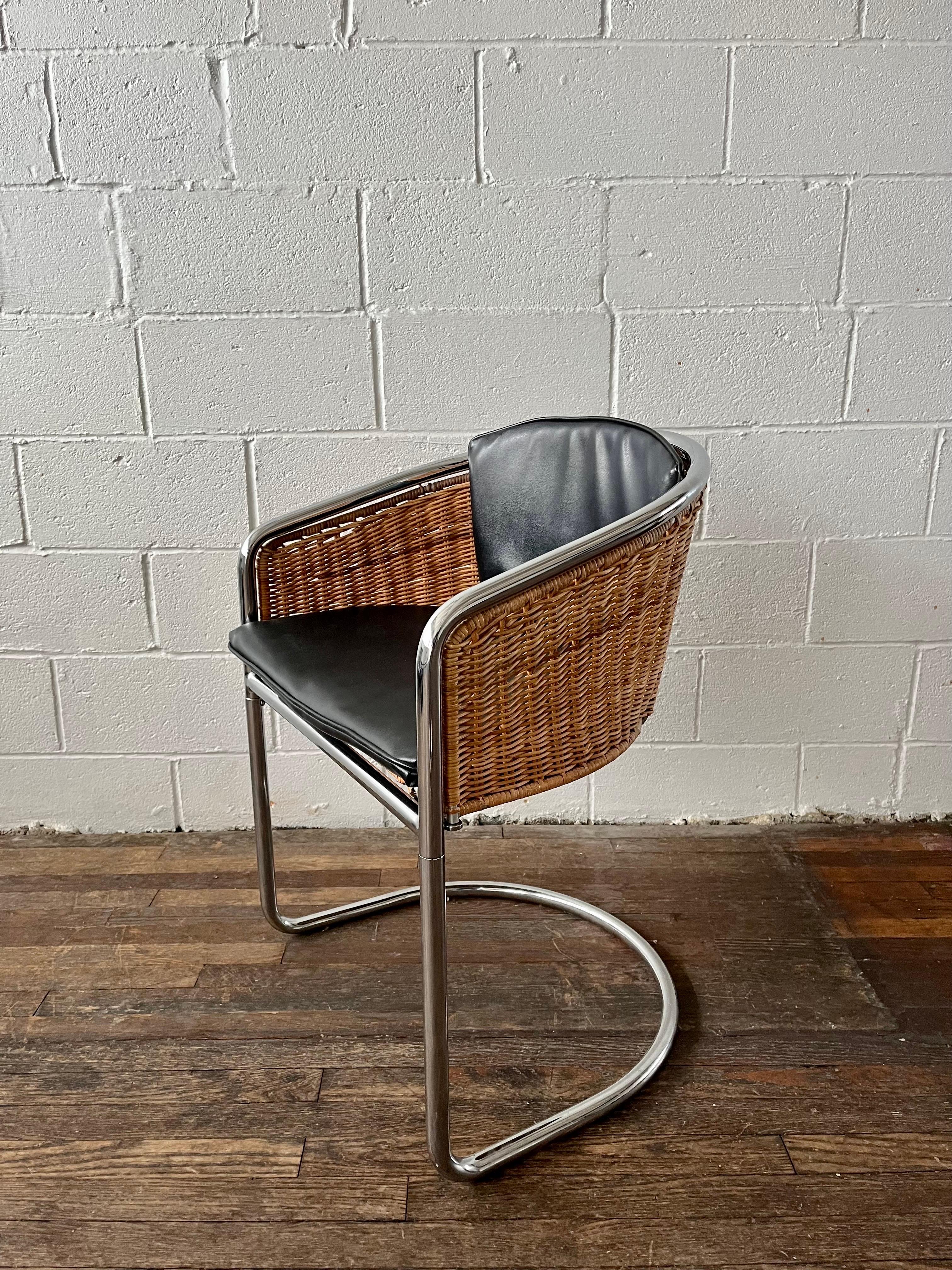 Late 20th Century Cantilever Chrome and Wicker Dining Chairs Anton Lorenz Style For Sale