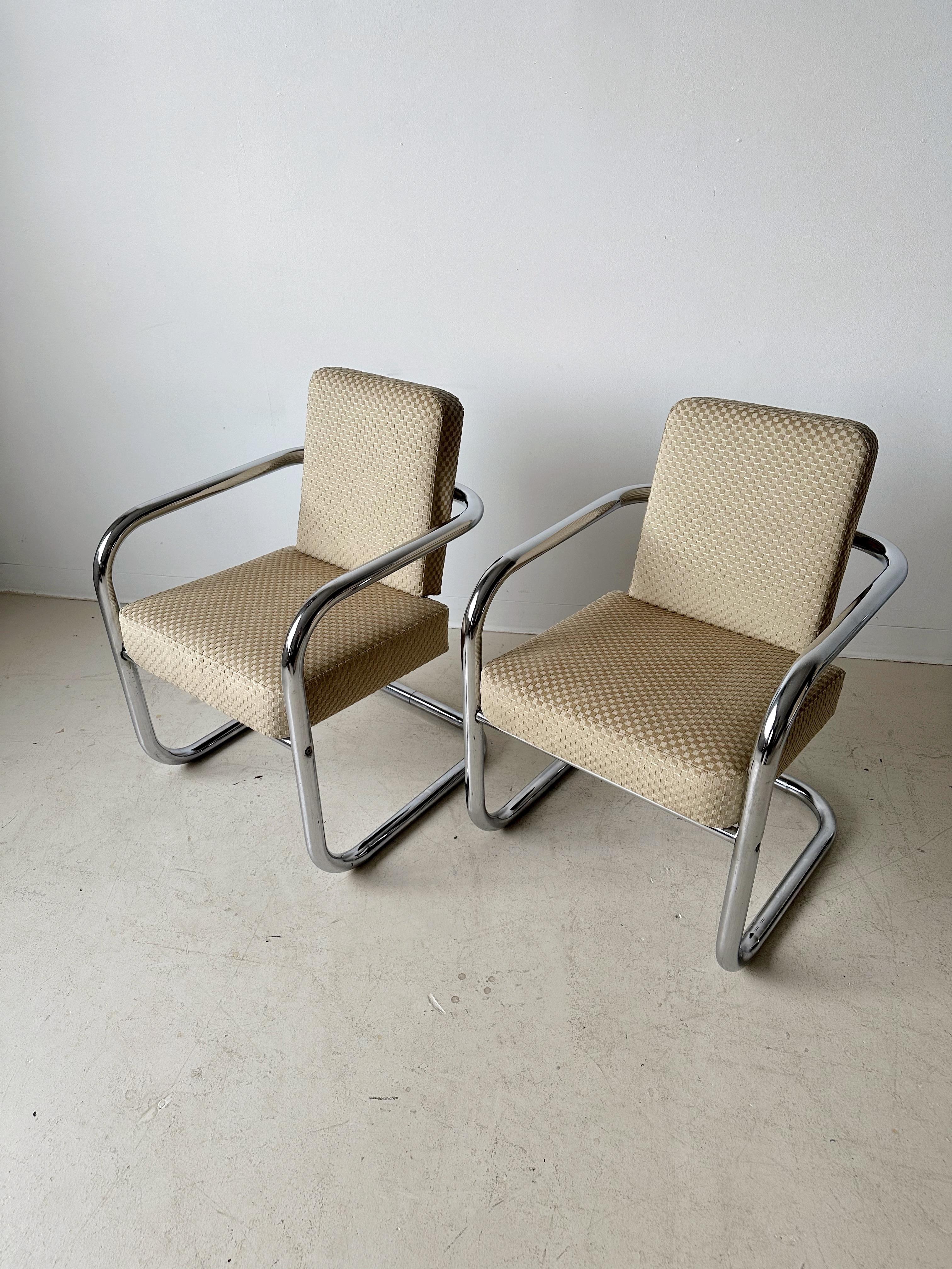 Cantilever Chrome & Checkered Velvet Dining Chairs, Set of 4 4